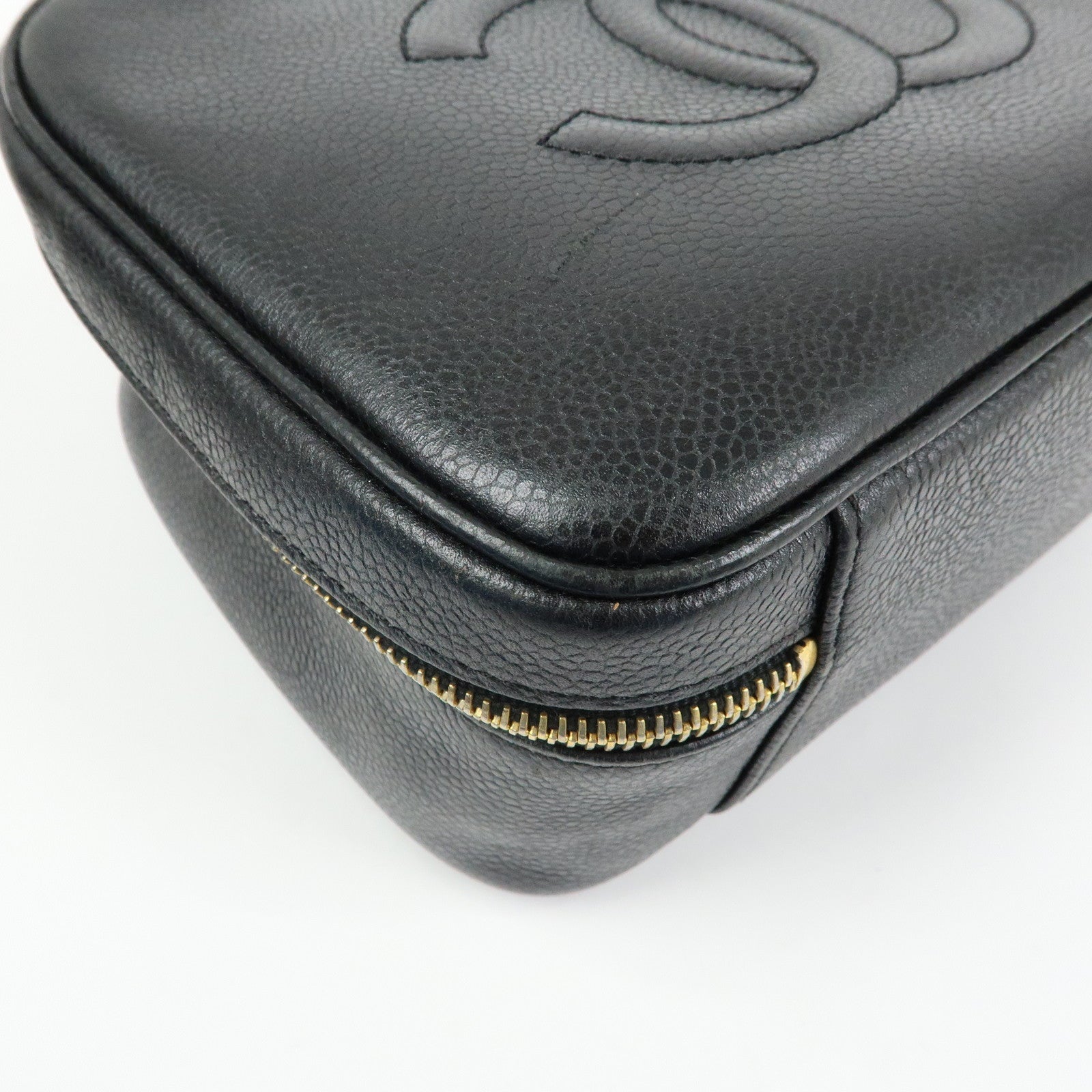 CHANEL COCO Mark Caviarskin 2Way Bag Cosmetic Bag Black A07061