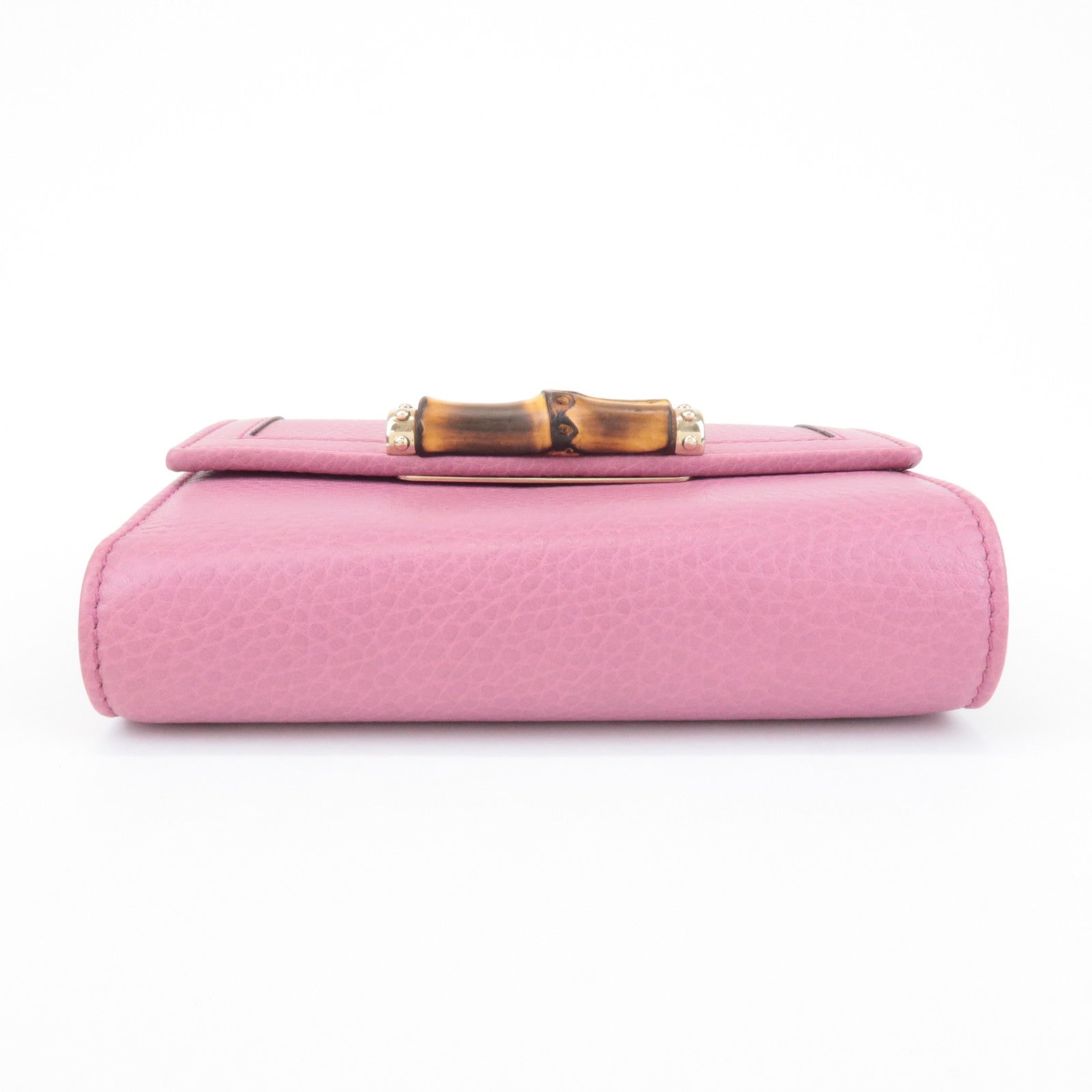 GUCCI Bamboo Leather Tri- Fold Wallet Pink 257017 Used