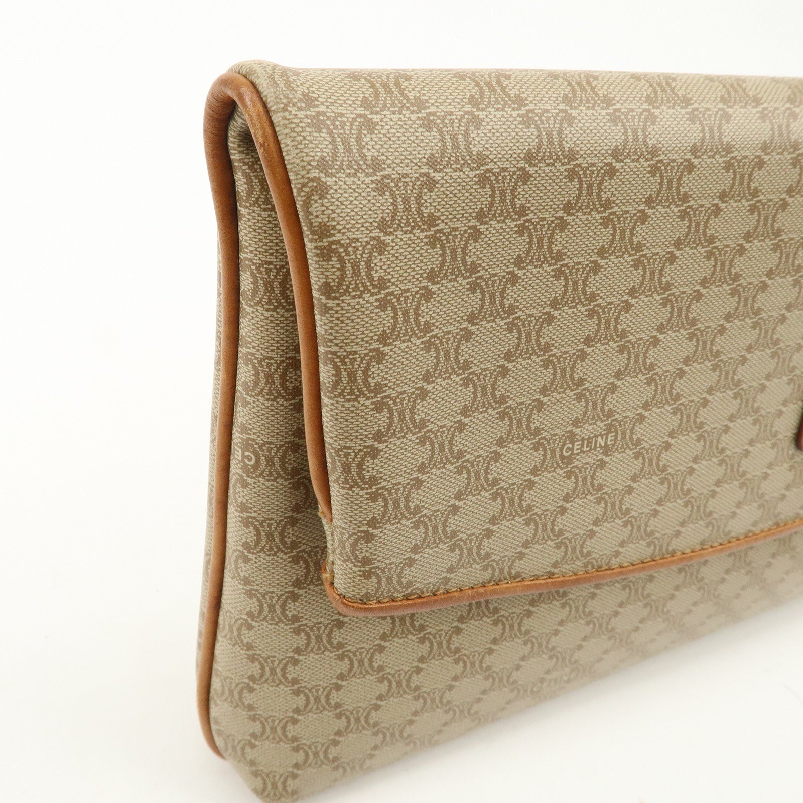 CELINE Macadam PVC Leather Clutch Bag Hand Bag Brown Beige