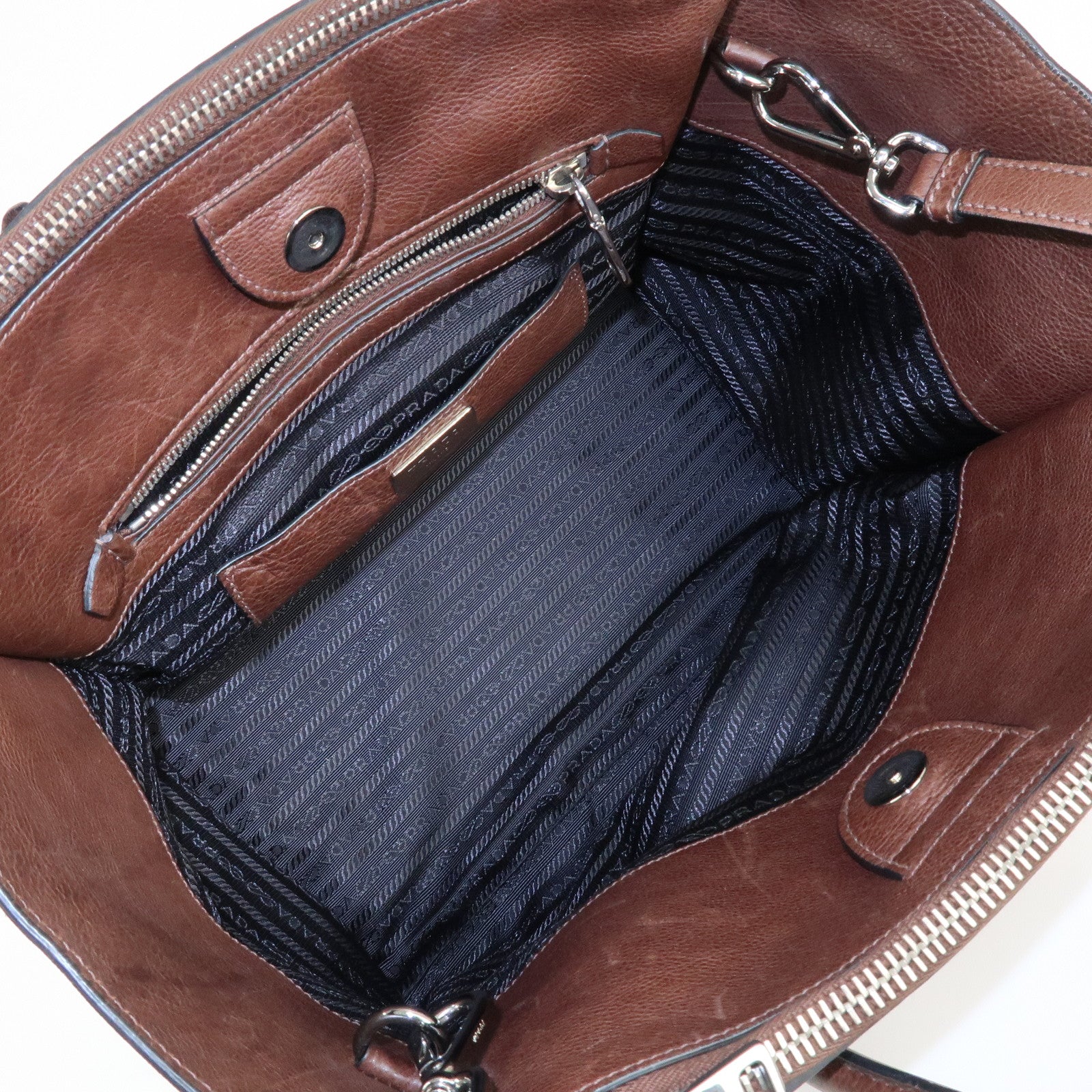 PRADA Triangle Logo Leather 2way Hand Bag Shoulder Bag Brown BN2619 Used