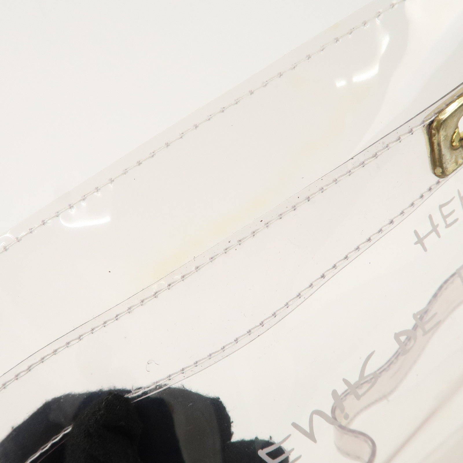 HERMES Kelly Vinyl Hand Bag Clear Transparent Gold Hardware Used