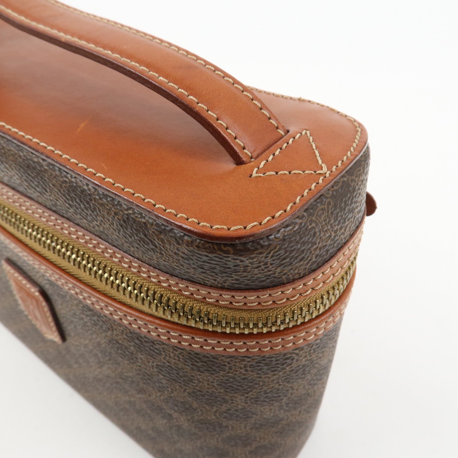 CELINE Macadam PVC Leather Vanity Bag Cosmetic Bag Hand Bag Brown