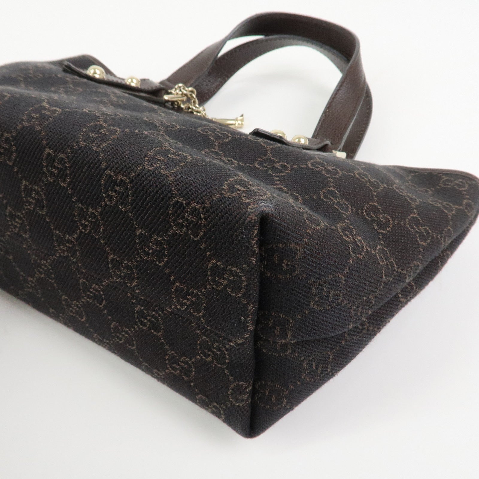 GUCCI Logo GG Canvas Leather Hand Bag Tote Bag Dark Brown 240017