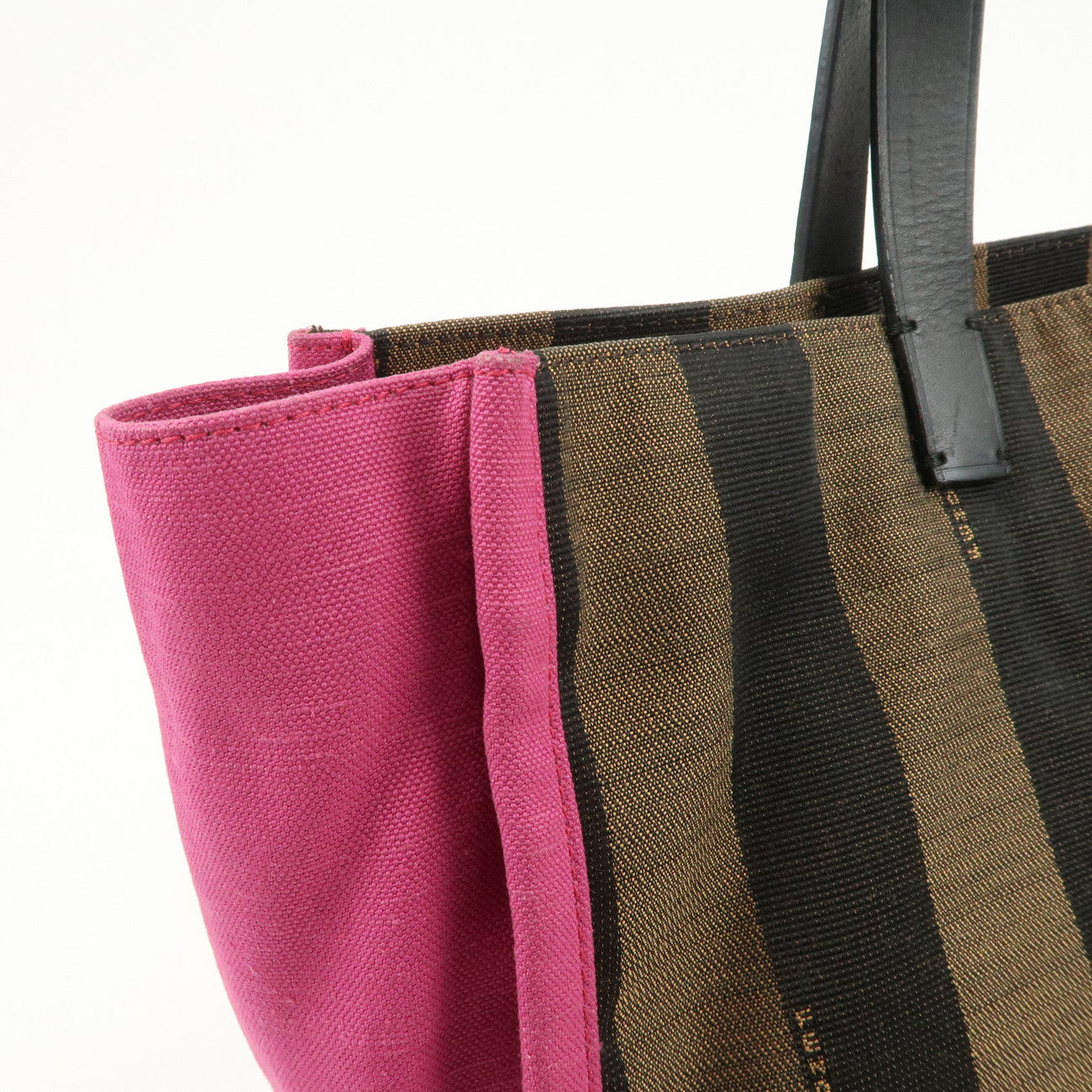 FENDI Pequin Canvas Leather Tote Bag Hand Bag Brown Pink 8BH252