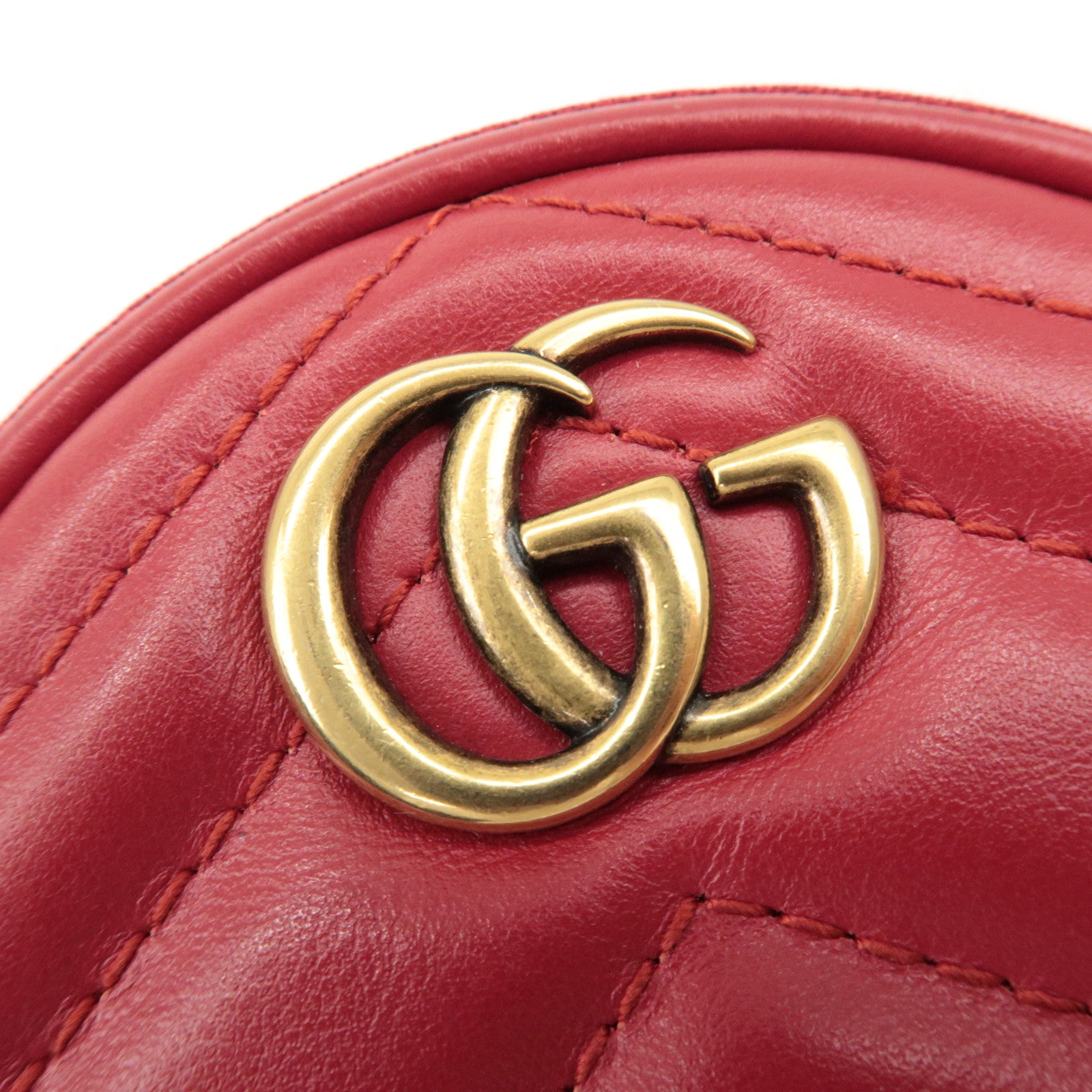 GUCCI GG Marmont Leather Round Coin Case Red 575160 Used