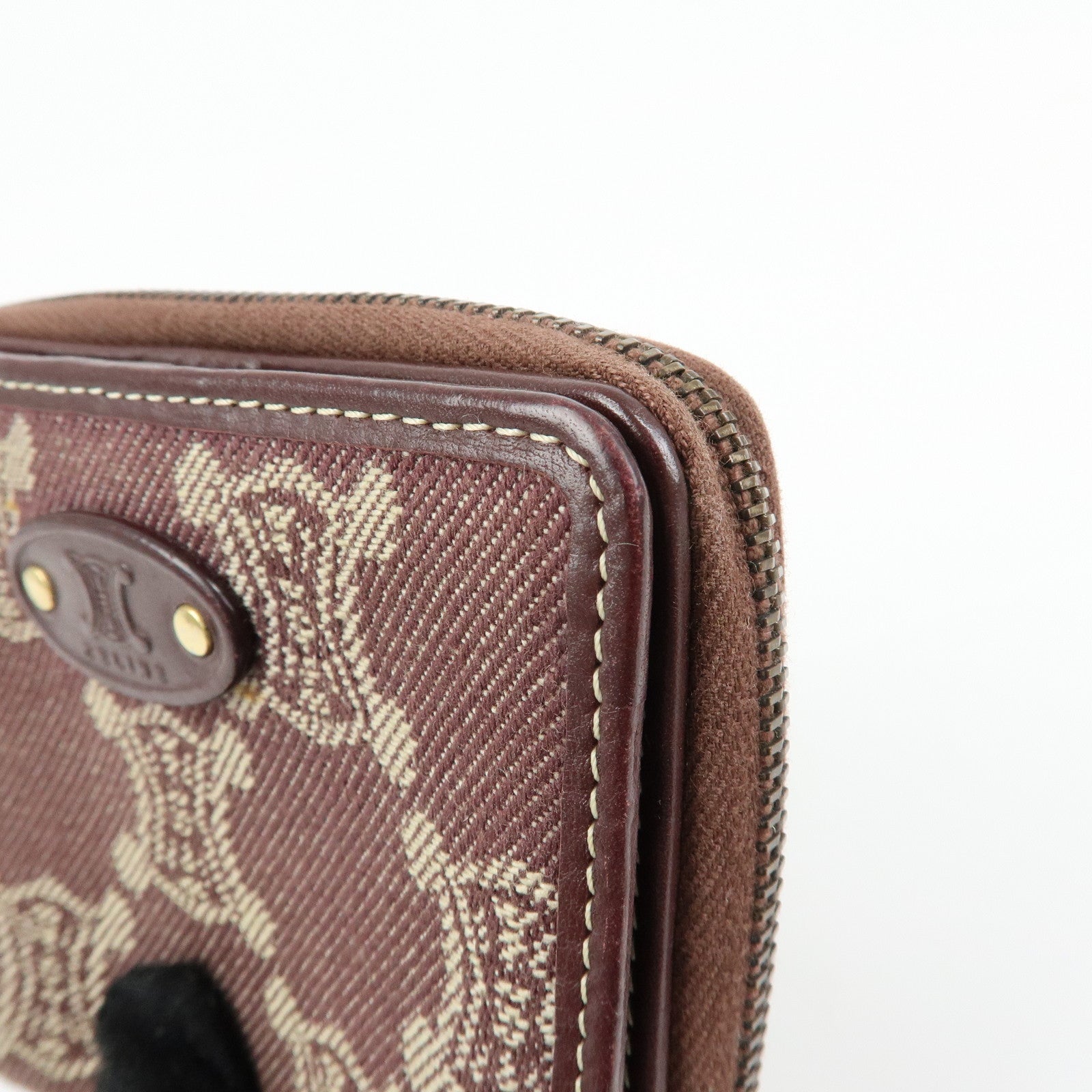 CELINE Macadam Denim Leather Bi-fold Compact Wallet Bordeaux