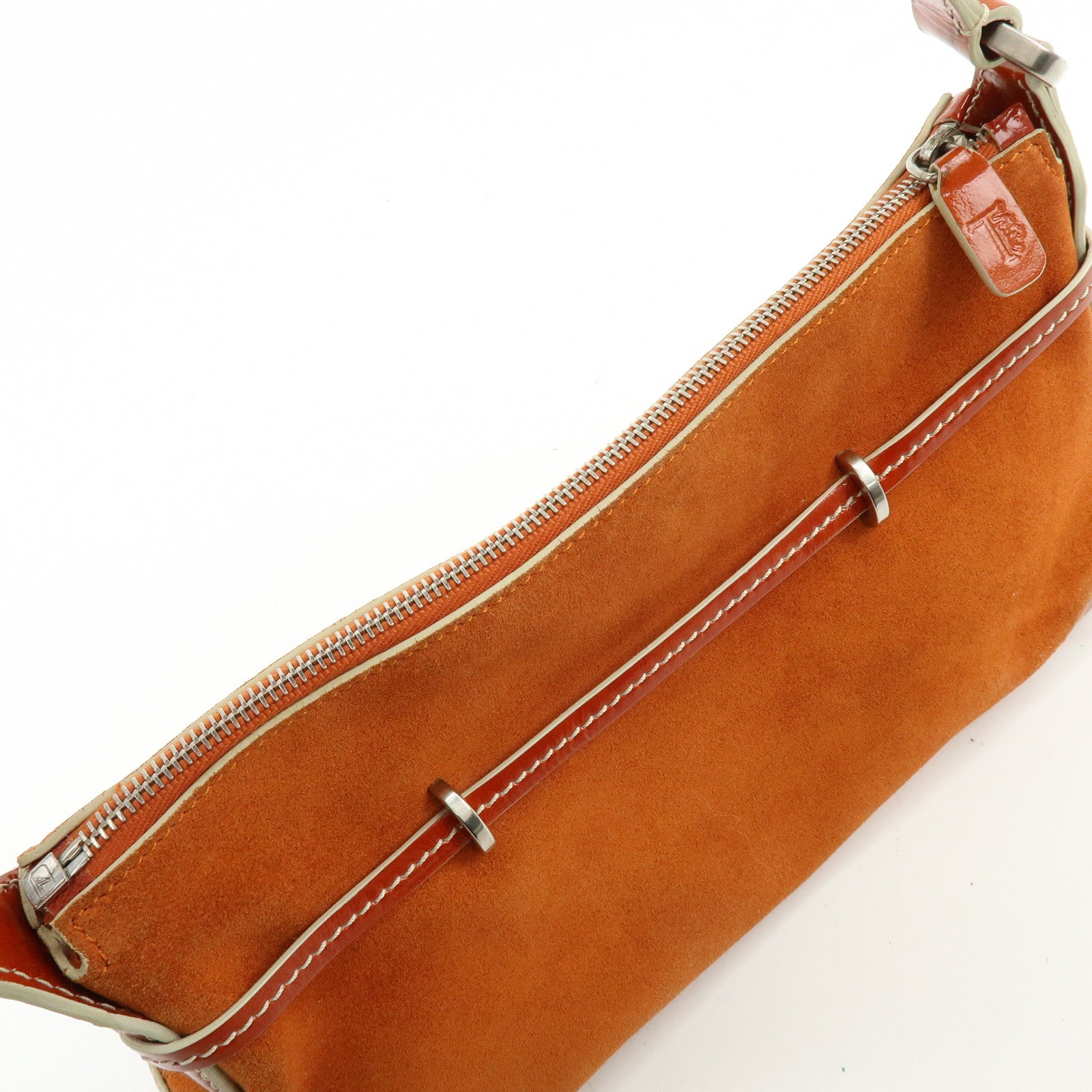 TOD'S Suede Patent Leather Shoulder Bag Hand Bag Orange