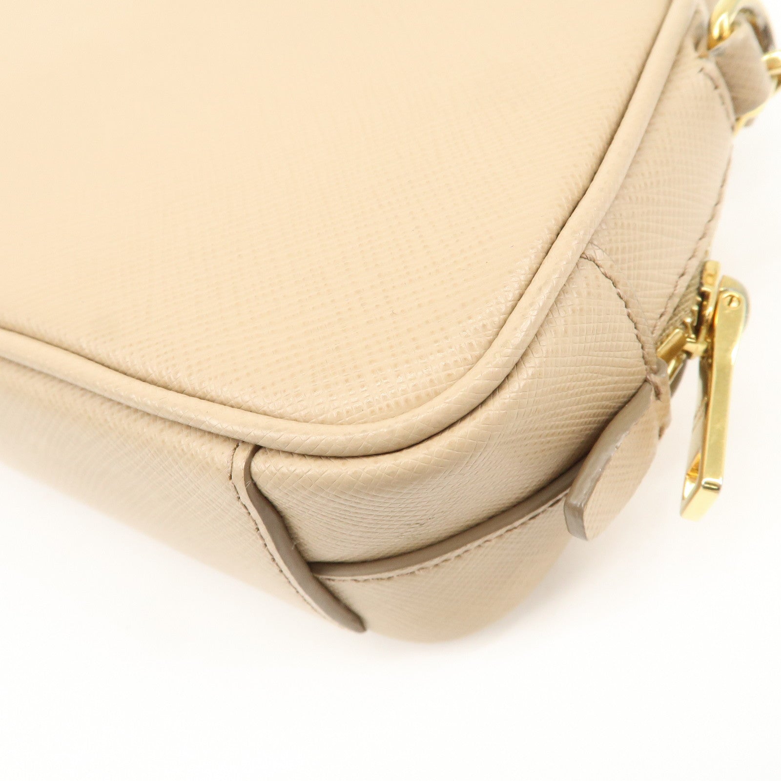 PRADA Logo Saffiano Leather Shoulder Bag Crossbody Bag Beige 1NF674 Used