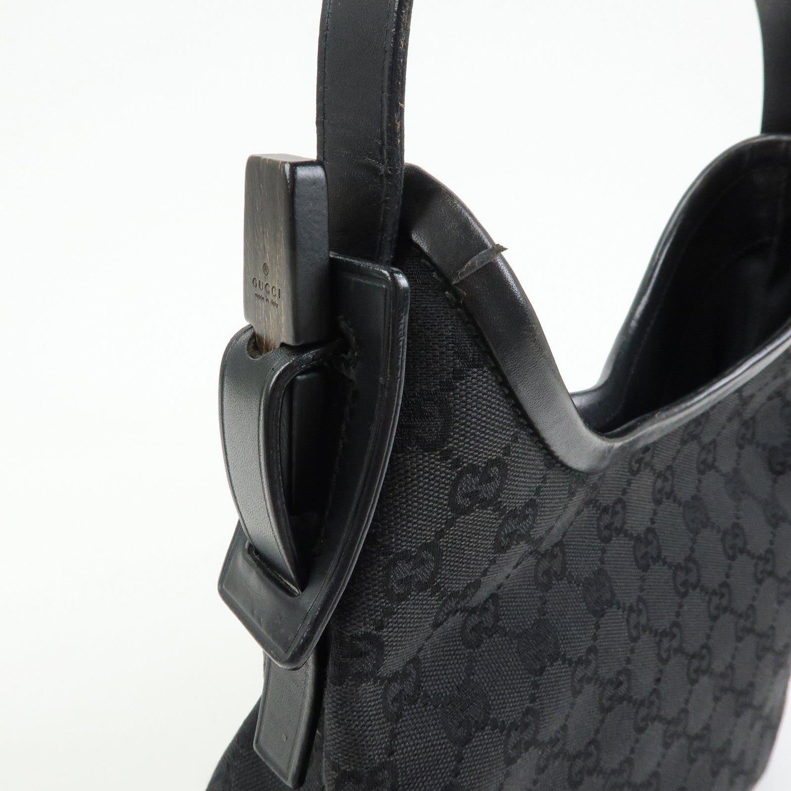 GUCCI GG Canvas Leather Shoulder Bag Hand Bag Black 107752