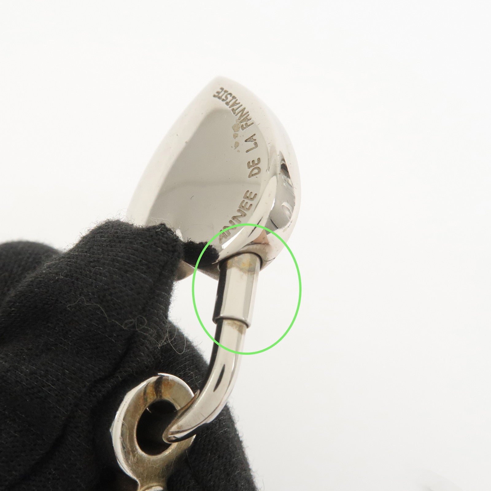 HERMES Vivaldi Heart Cadena Metal Leather Necklace Silver