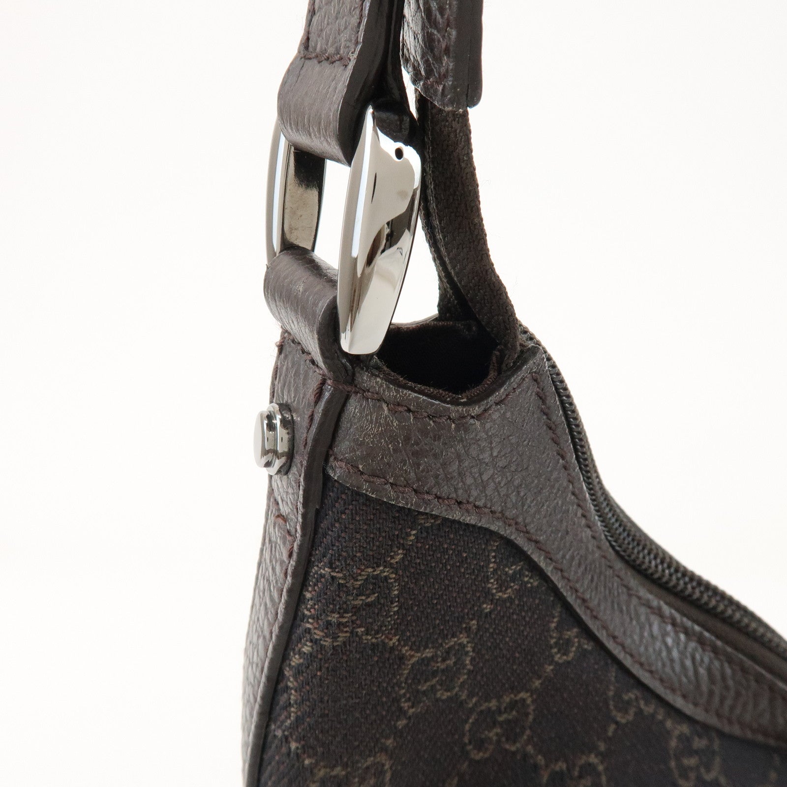 GUCCI Interlocking G Leather GG Denim Shoulder Bag Brown 339553