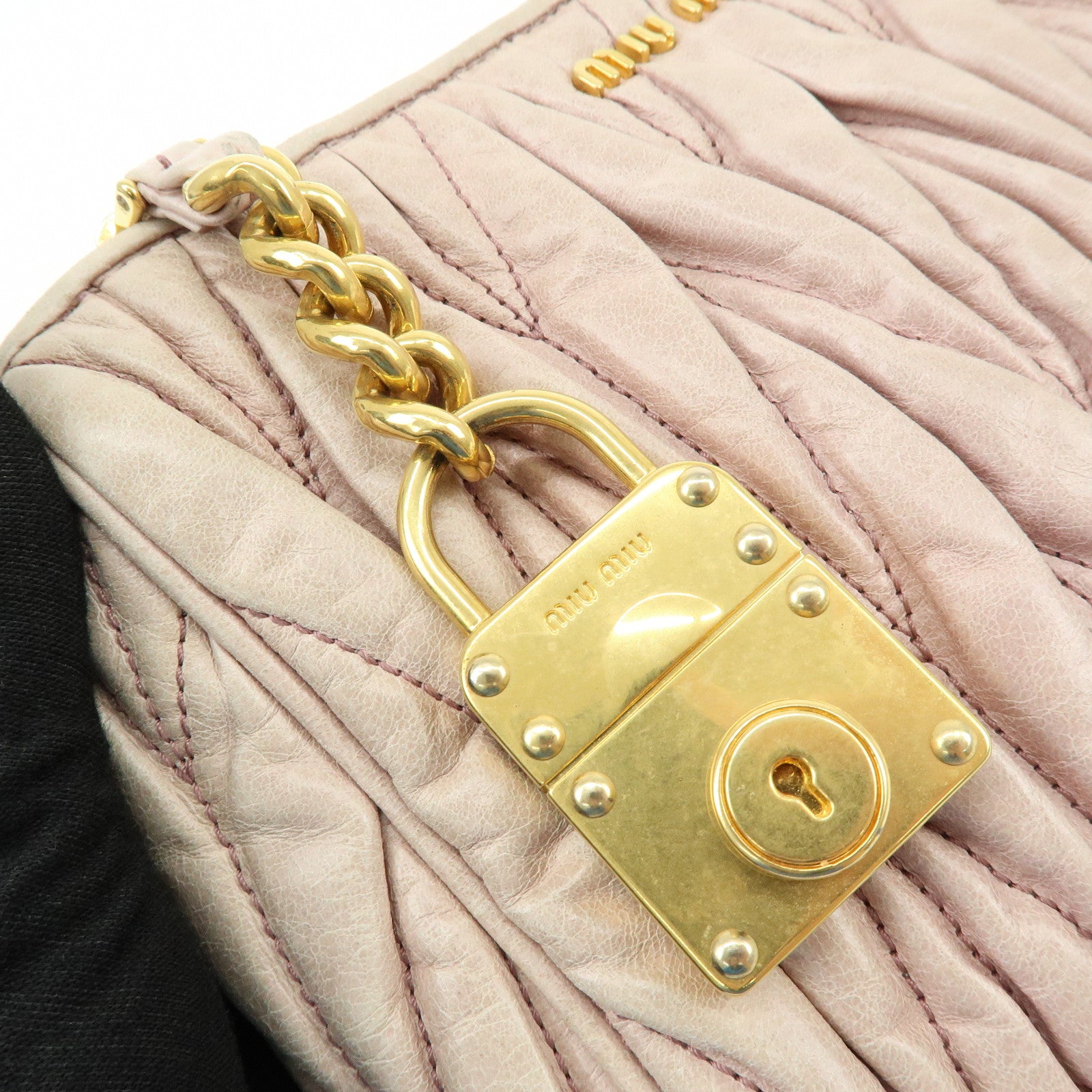 MIU MIU Matelasse Shoulder Bag Hand Bag Pink Beige 5N1521