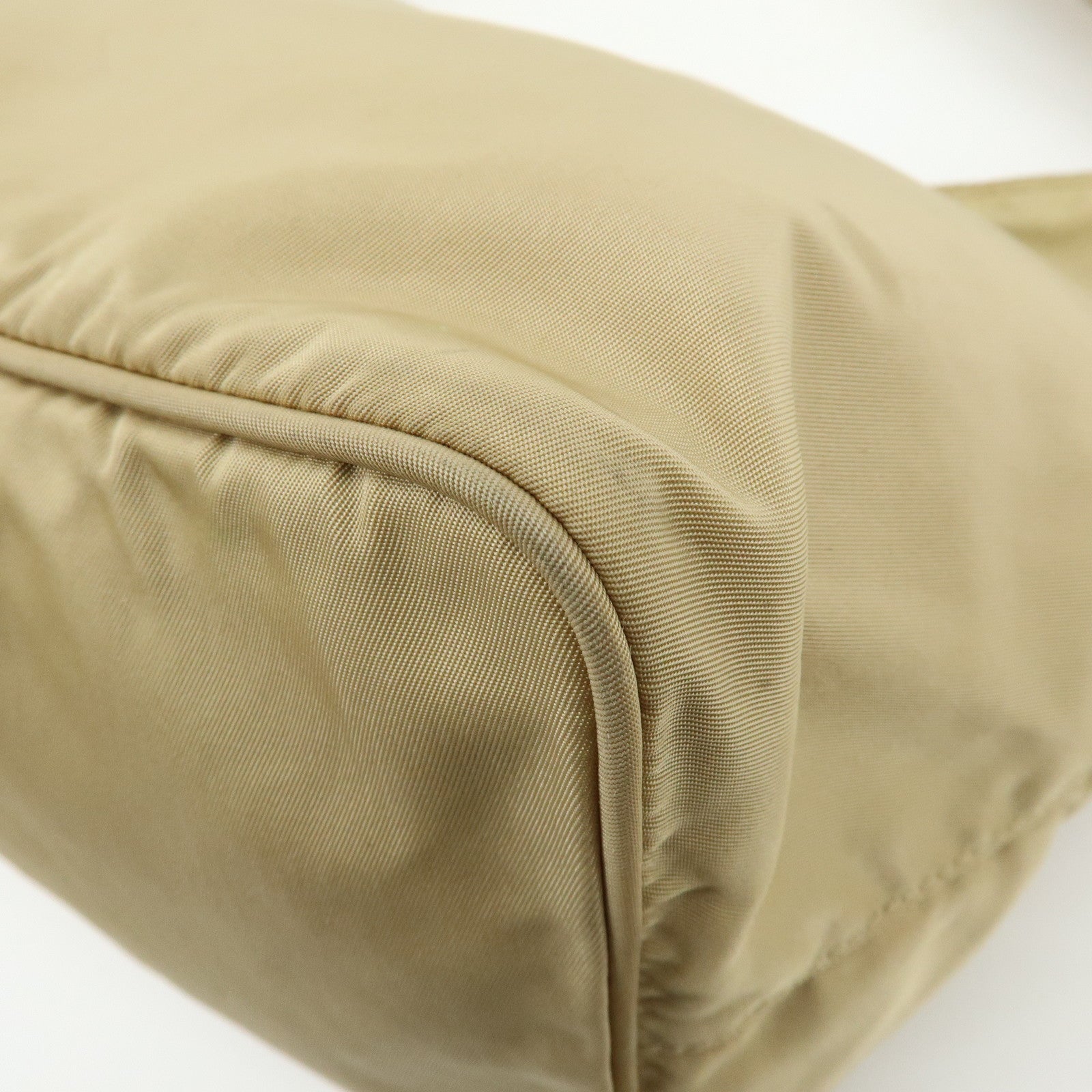 PRADA Triangle Logo Nylon Leather Shoulder Bag Hand Bag Beige