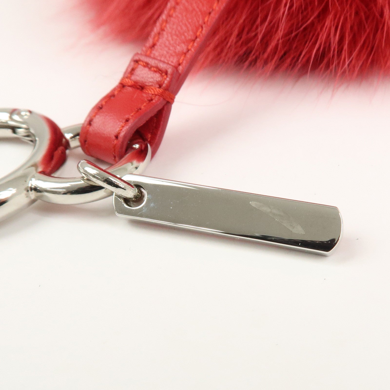 FENDI ABCHARM Inicial A Fur Pom Pom Charm Key Chain Bag Charm Red