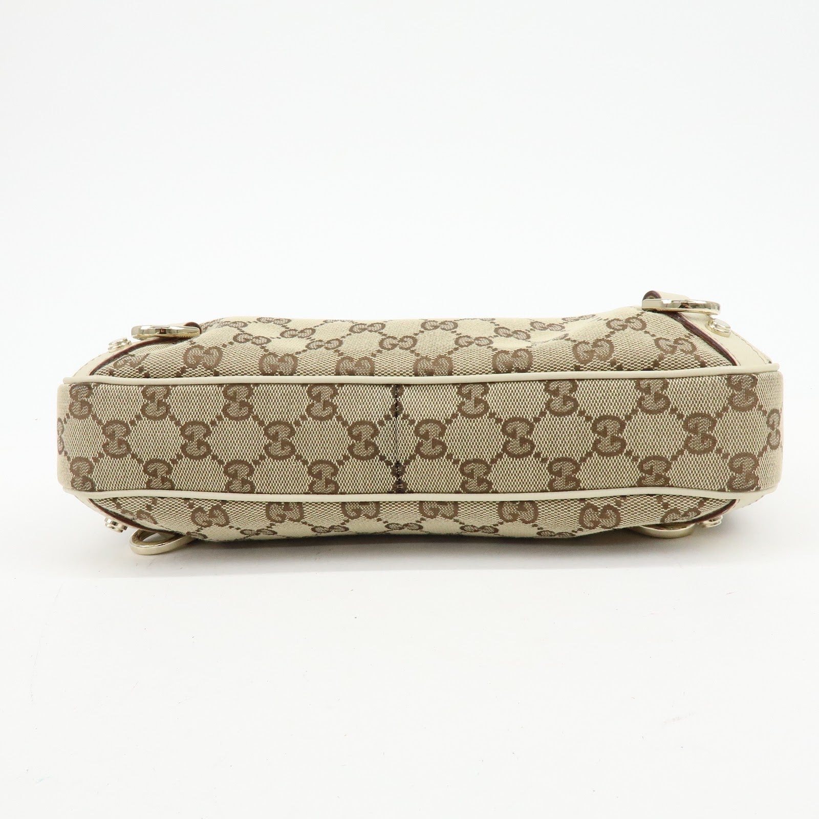 Gucci Abbey GG Canvas Leather Shoulder Bag Beige White 130738