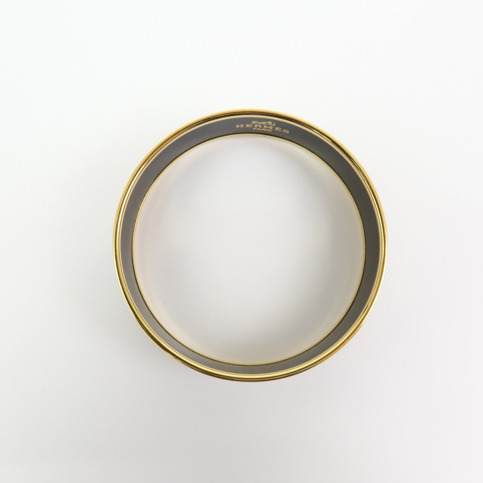 HERMES Email GM Gold Plated Bangle Bracelet Black Gold