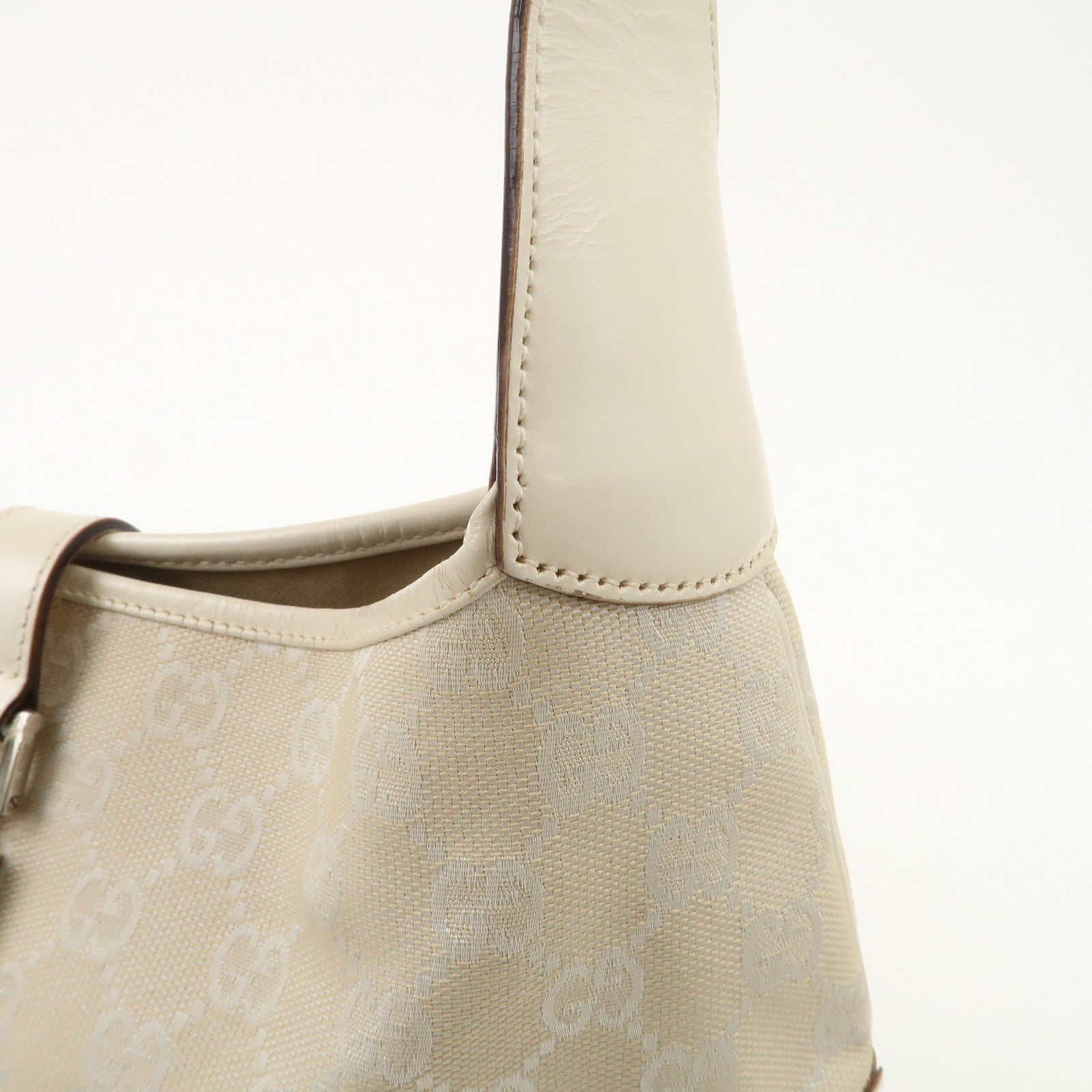 GUCCI Jackie GG Canvas Leather Shoulder Bag Beige White