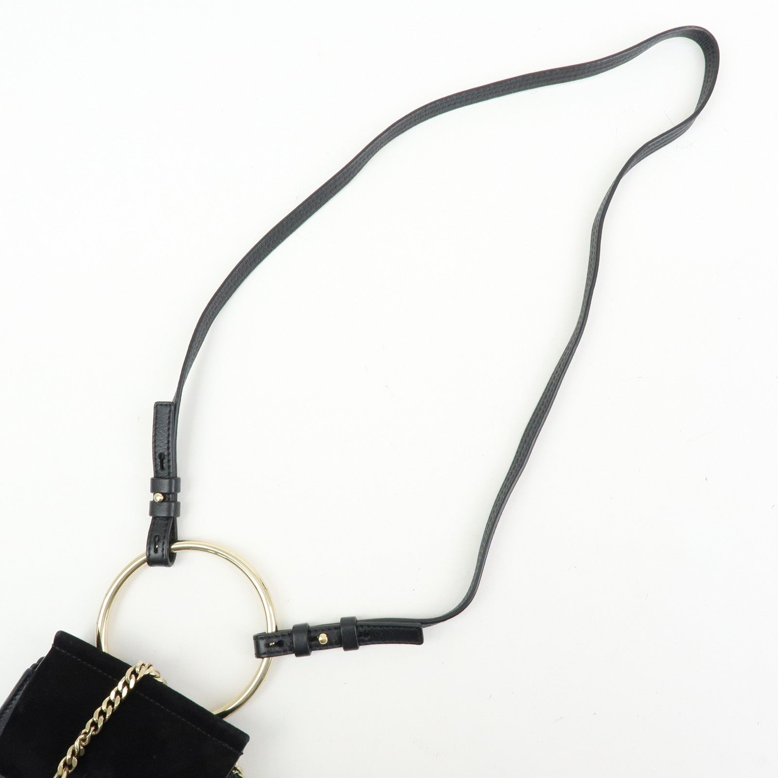 Chloe Faye Suede Leather Shoulder Bag Crossbody Bag Black Gold