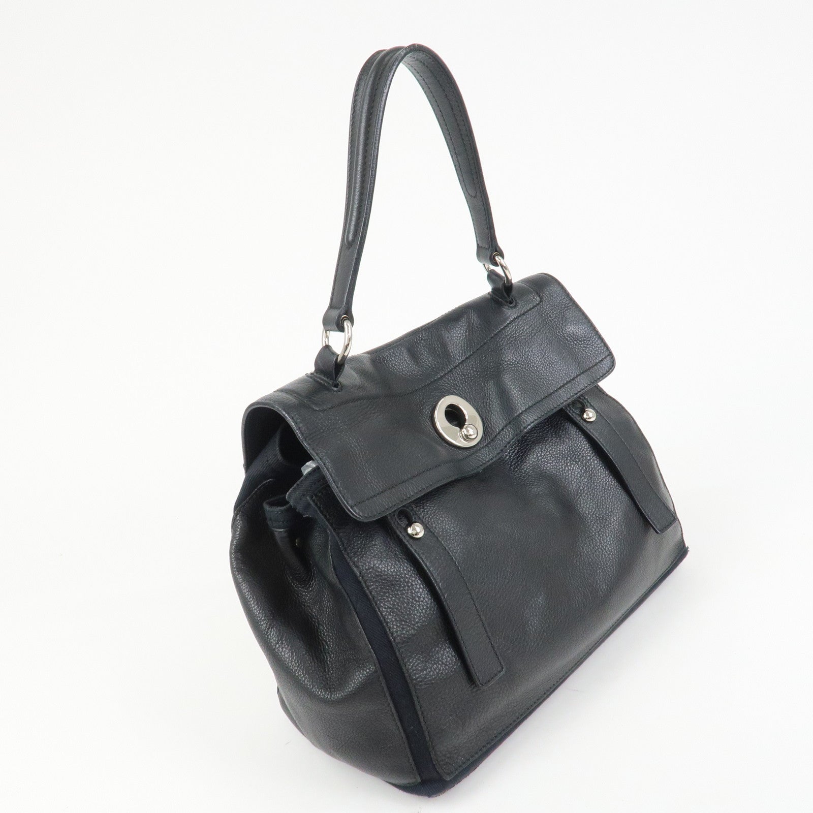SAINT LAURENT PARIS Leather Canvas Muse Two Hand Shoulder Bag Black