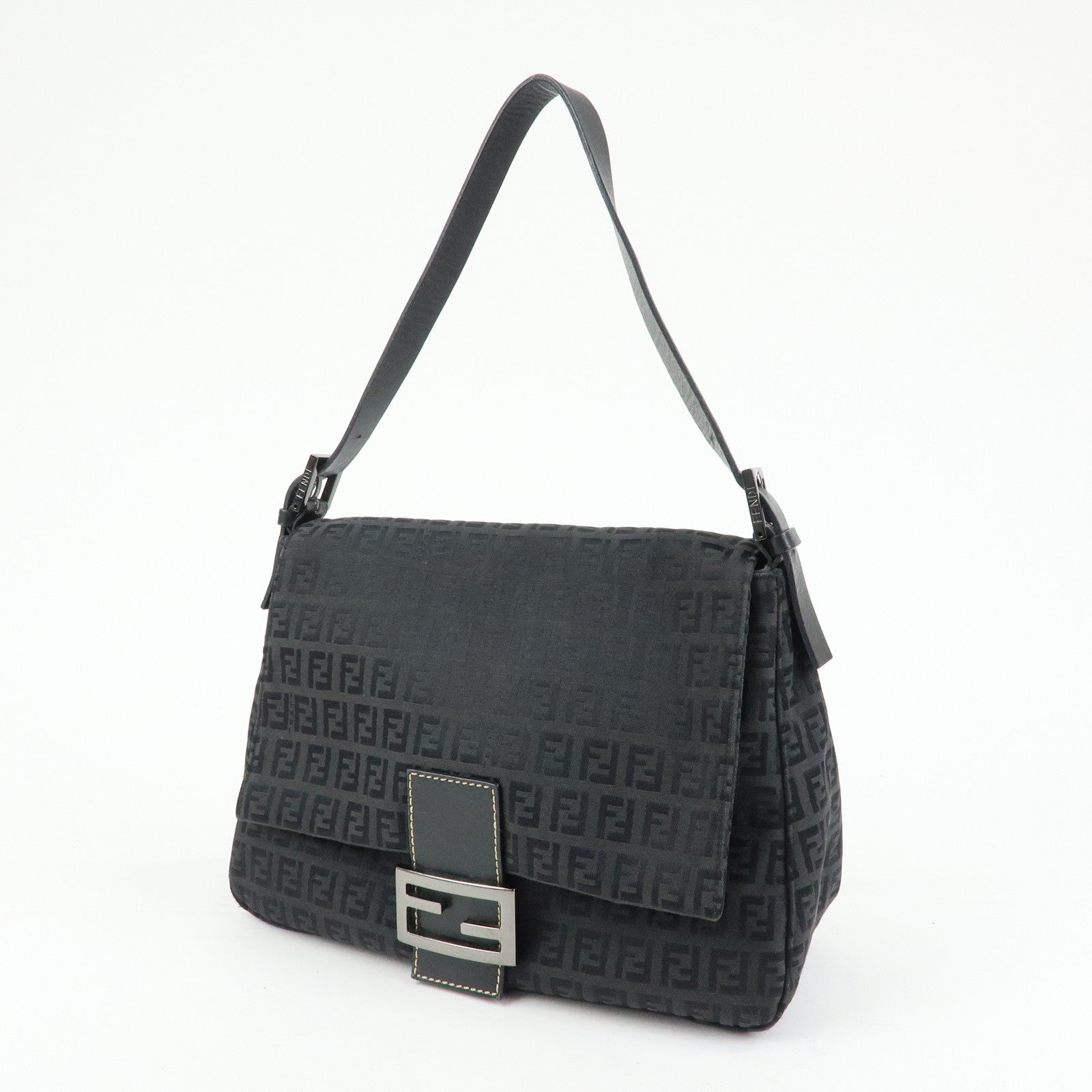 FENDI Zucchino Mamma Baguette Nylon Leather Shoulder Bag 8BR001