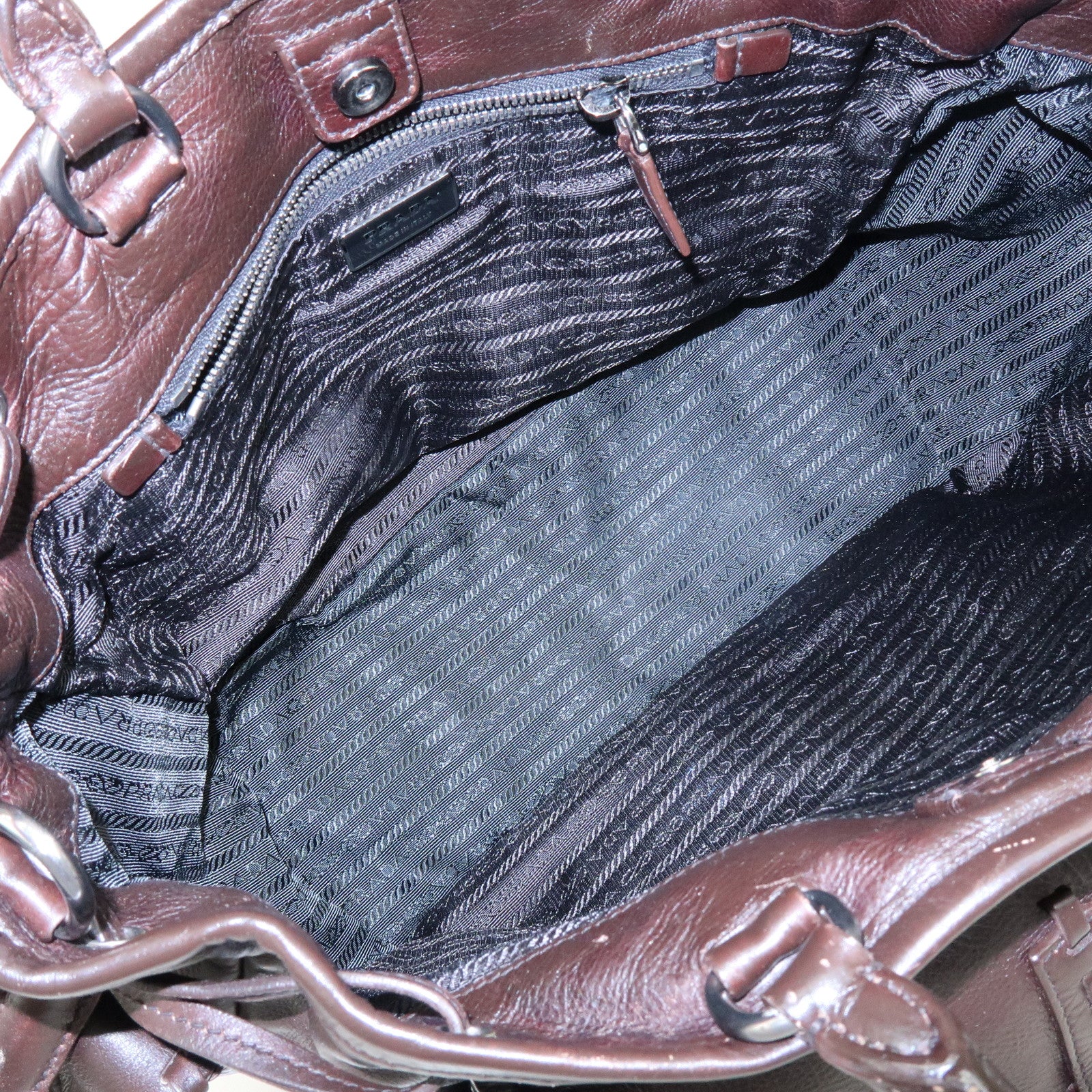 PRADA Nylon Leather 2Way Bag Hand Bag Shoulder Bag Brown
