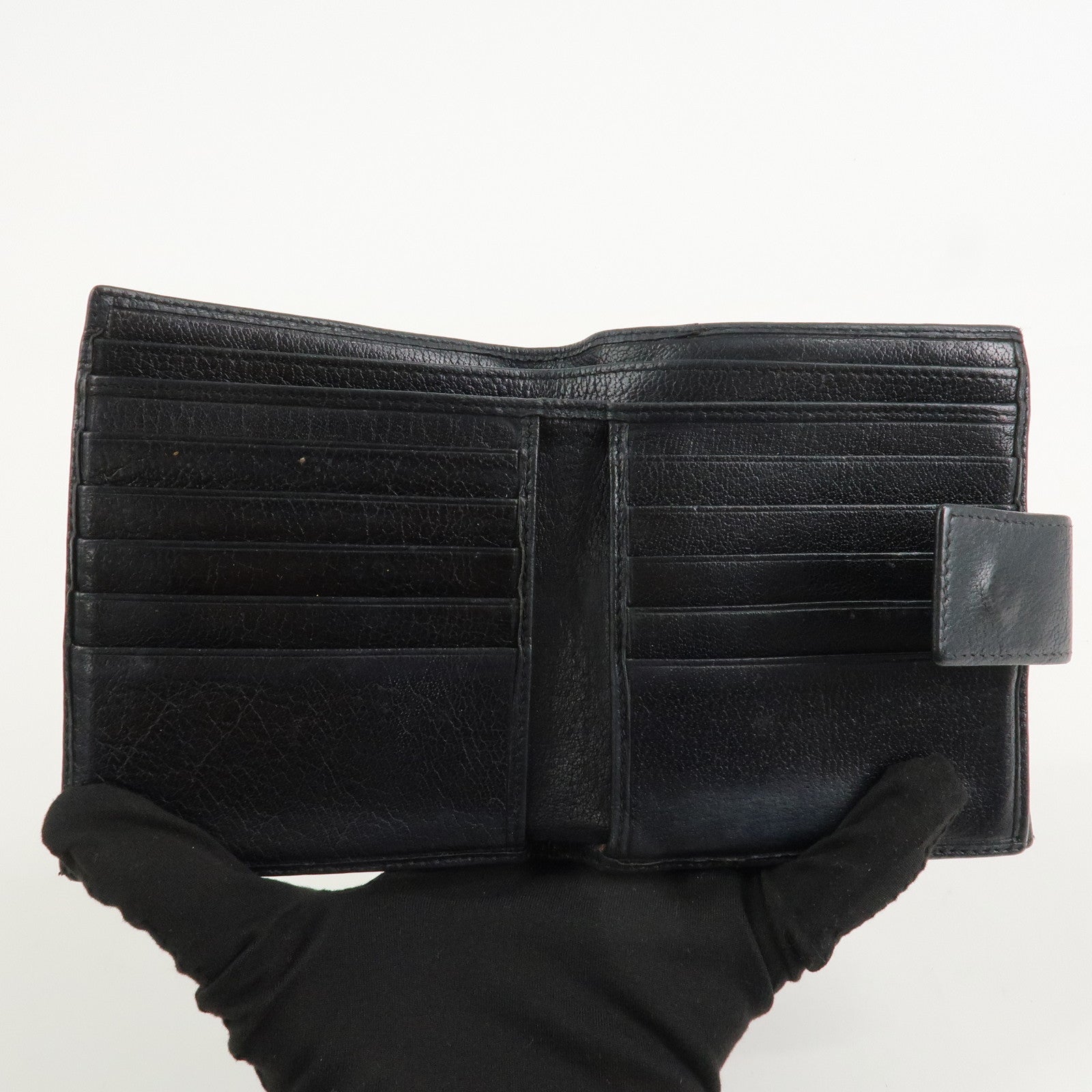 SAINT LAURENT Studs Leather Bi-fold Compact Wallet Black Used