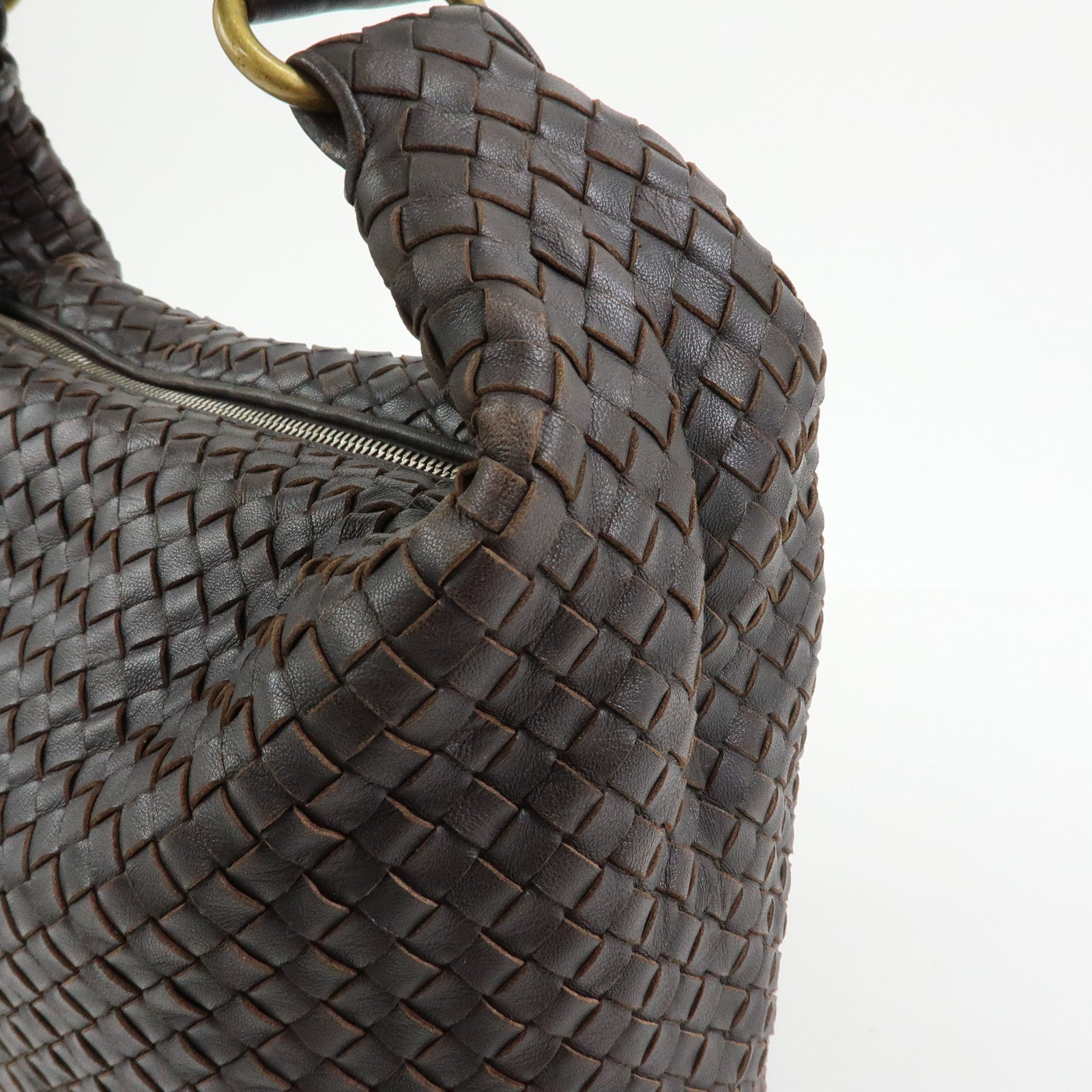 BOTTEGA VENETA Intrecciato Leather Shoulder Bag Dark Brown 181347