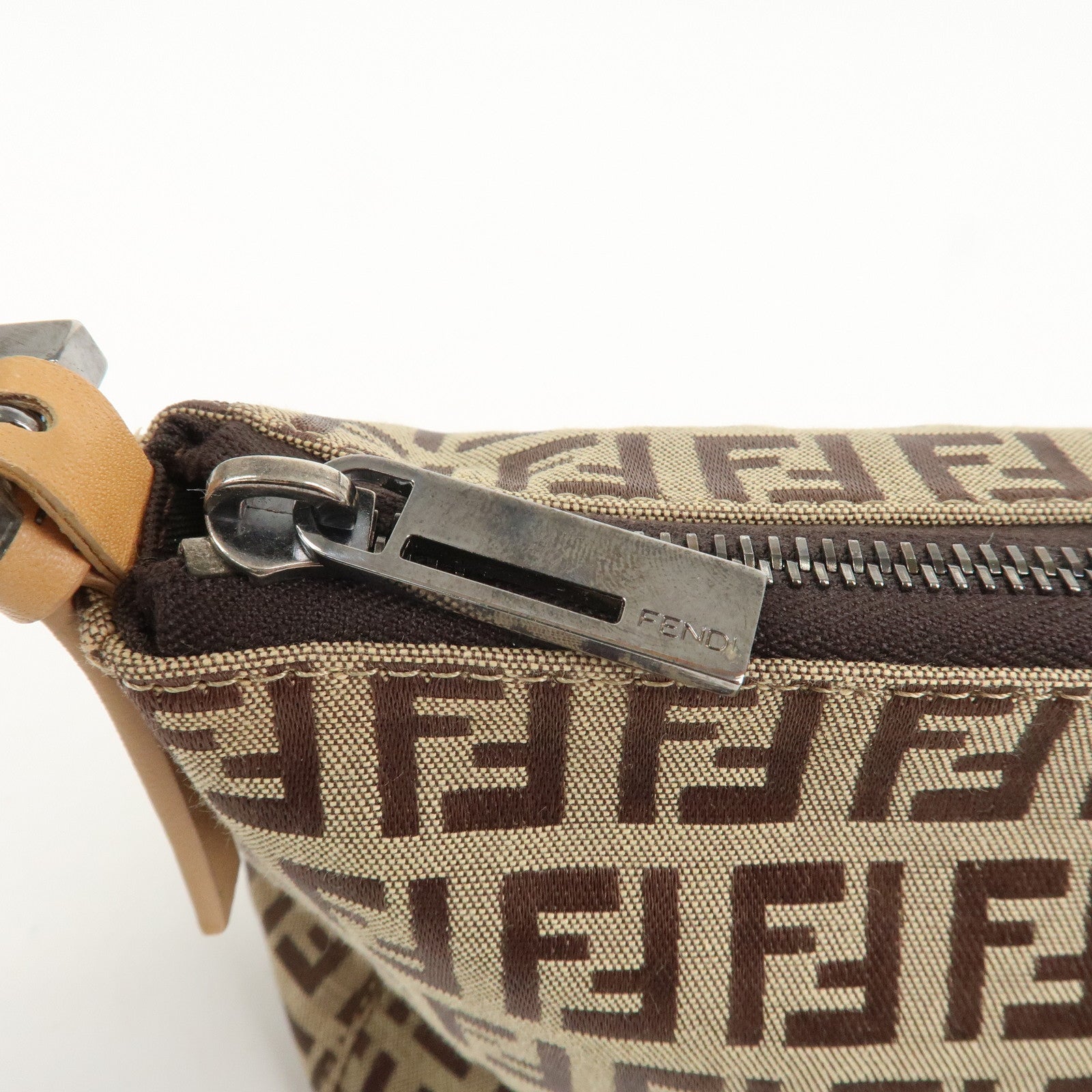 FENDI Zucchino Canvas Leather Shoulder Bag Hand Bag Brown 8BR156