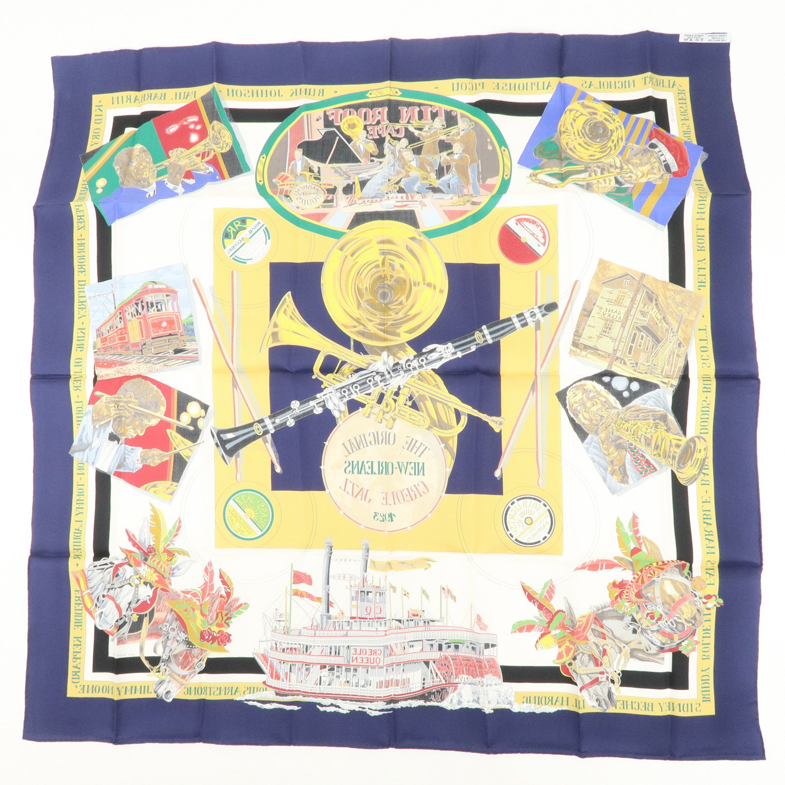 HERMES Carre 90 Silk Scarf THE ORIGINAL NEW ORLEANS CREOLE JAZZ Used