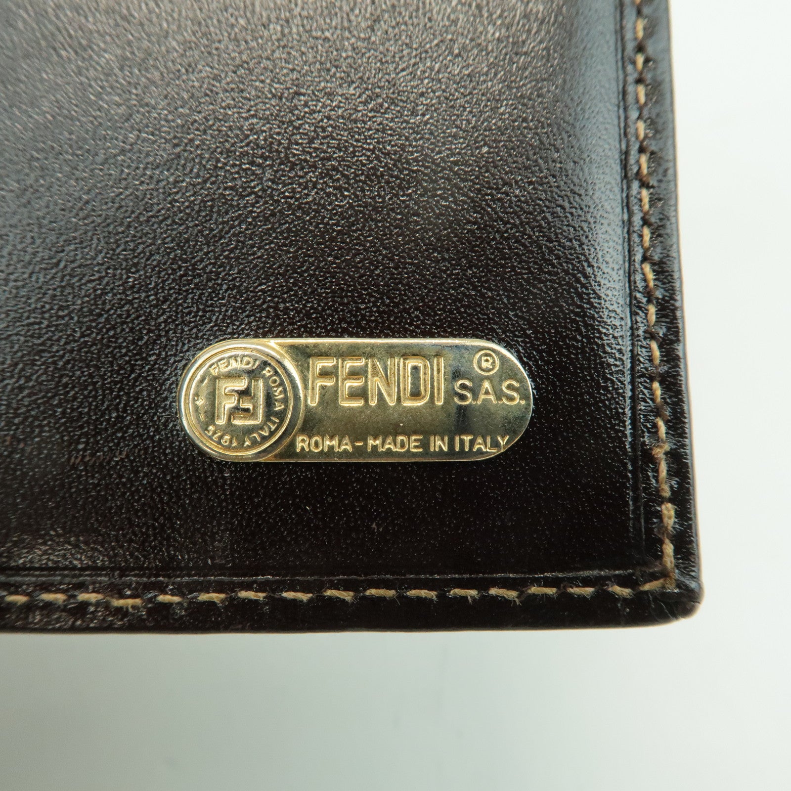 FENDI Zucca Leather Canvas Bi-fold Wallet Black Brown 01445 Used