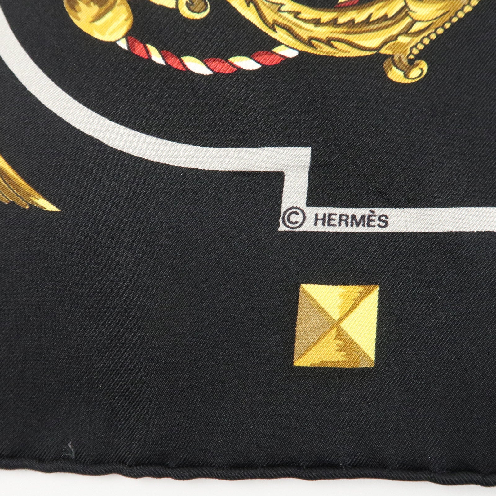 HERMES Carre 90 Silk 100% Scarf LES CLES THE KEYS RARE Black Gold Used