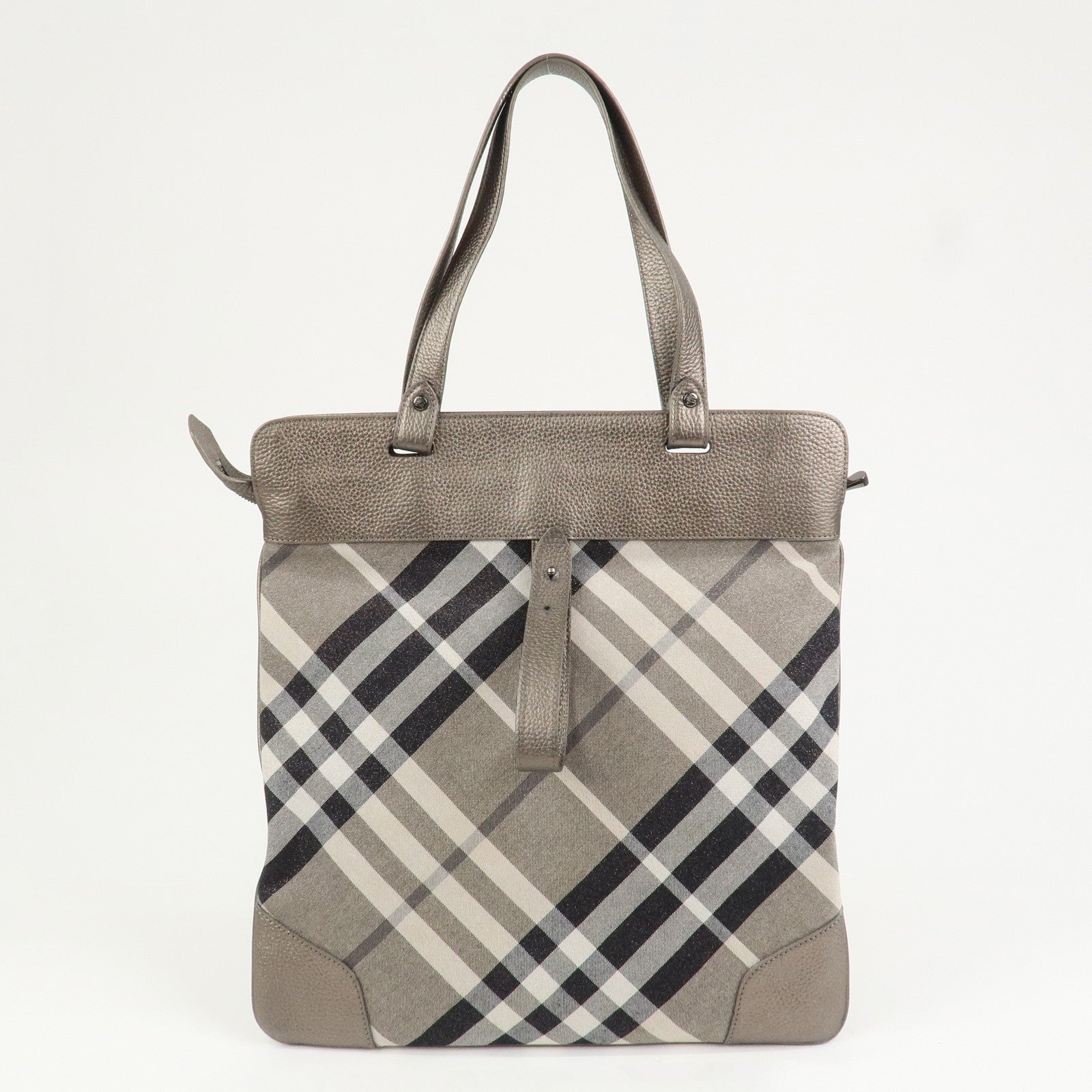 BURBERRY Logo Canvas Leather Tote Bag Shoulder Bag Gray Silver