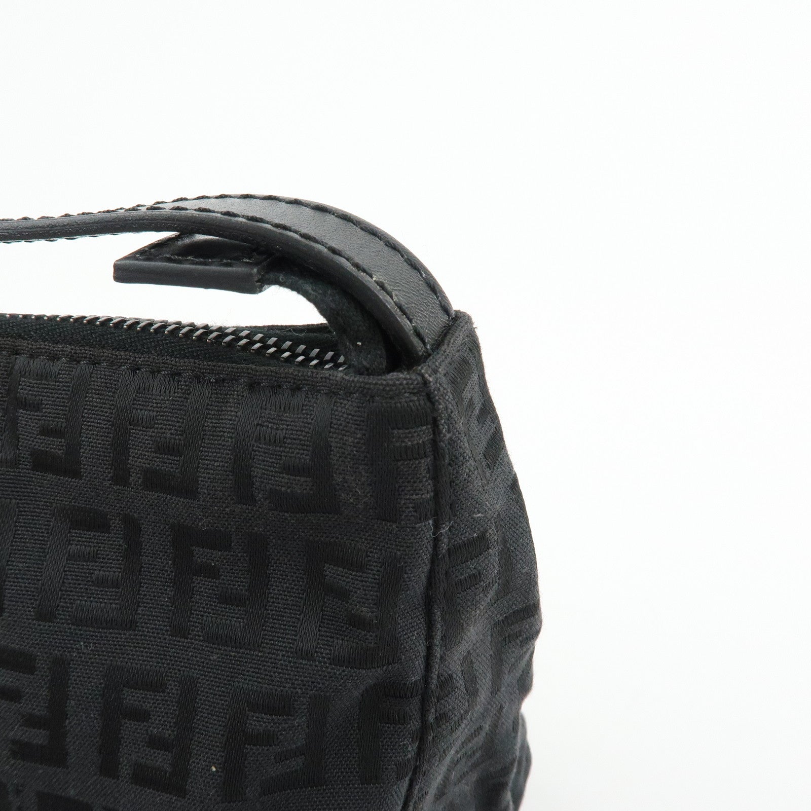 FENDI Zucchino Canvas Leather Hand Bag Pouch Black 8N0005