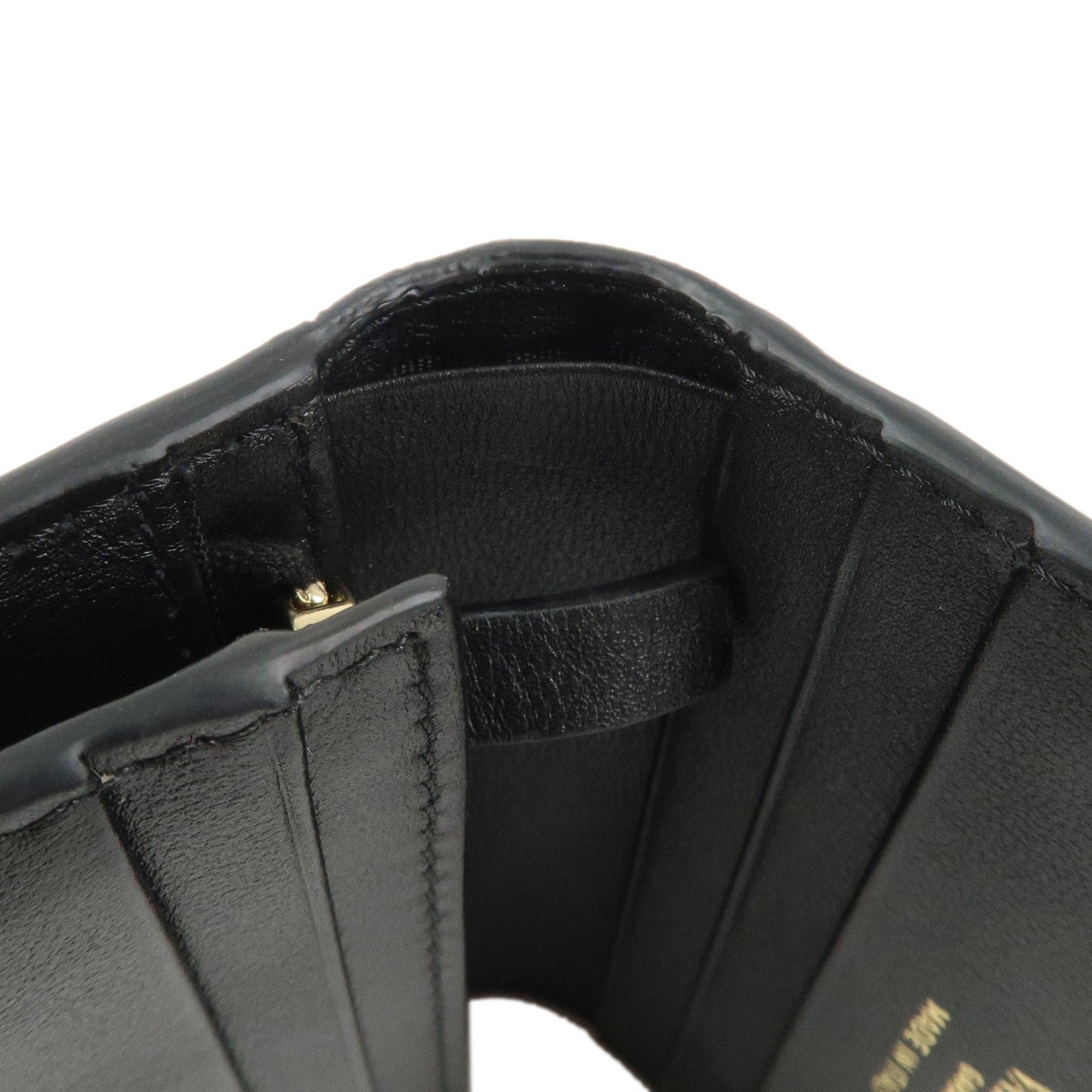 VALENTINO Leather Studs Compact Bi-Fold Wallet Black Gold