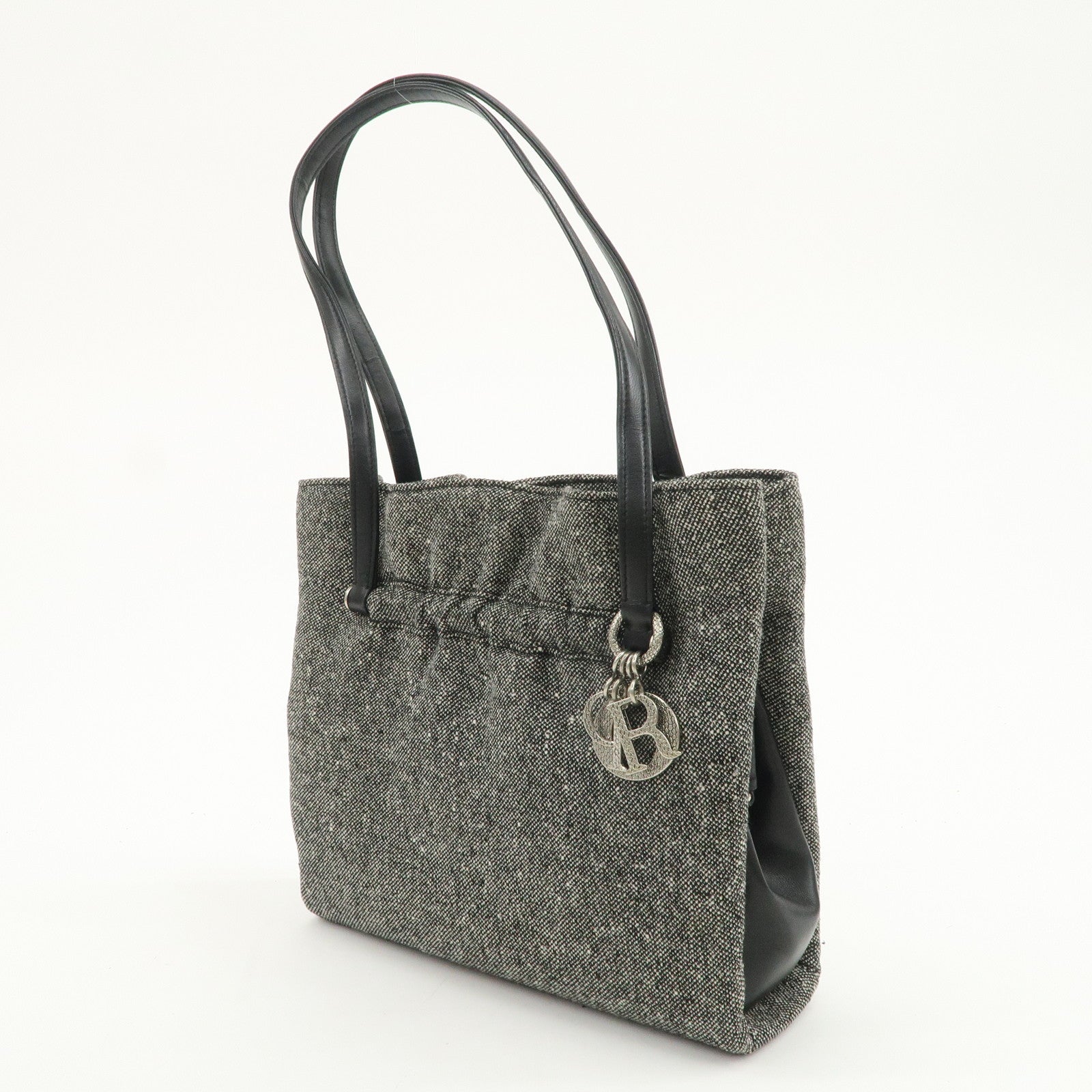 Christian Dior Logo Tweed Leather Shoulder Bag Hand Bag Black