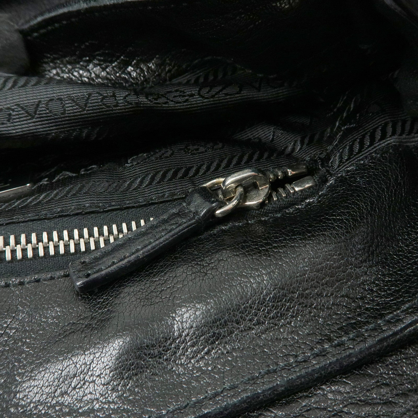 PRADA Triangle Logo Leather Hand Bag Shoulder Bag Black