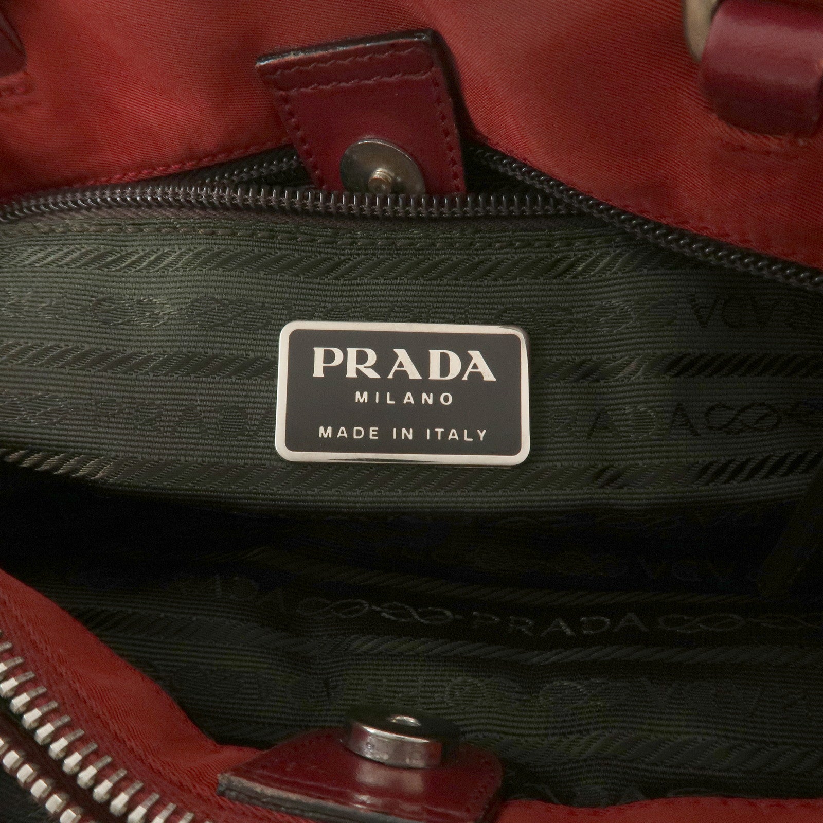 PRADA Triangle Logo Nylon Leather Tote Bag Shoulder Bag Red