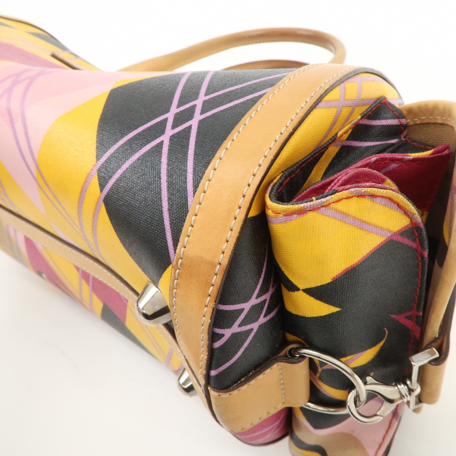 Christian Dior PVC Leather 2Way Bag Boston Bag Yellow Pink Brown