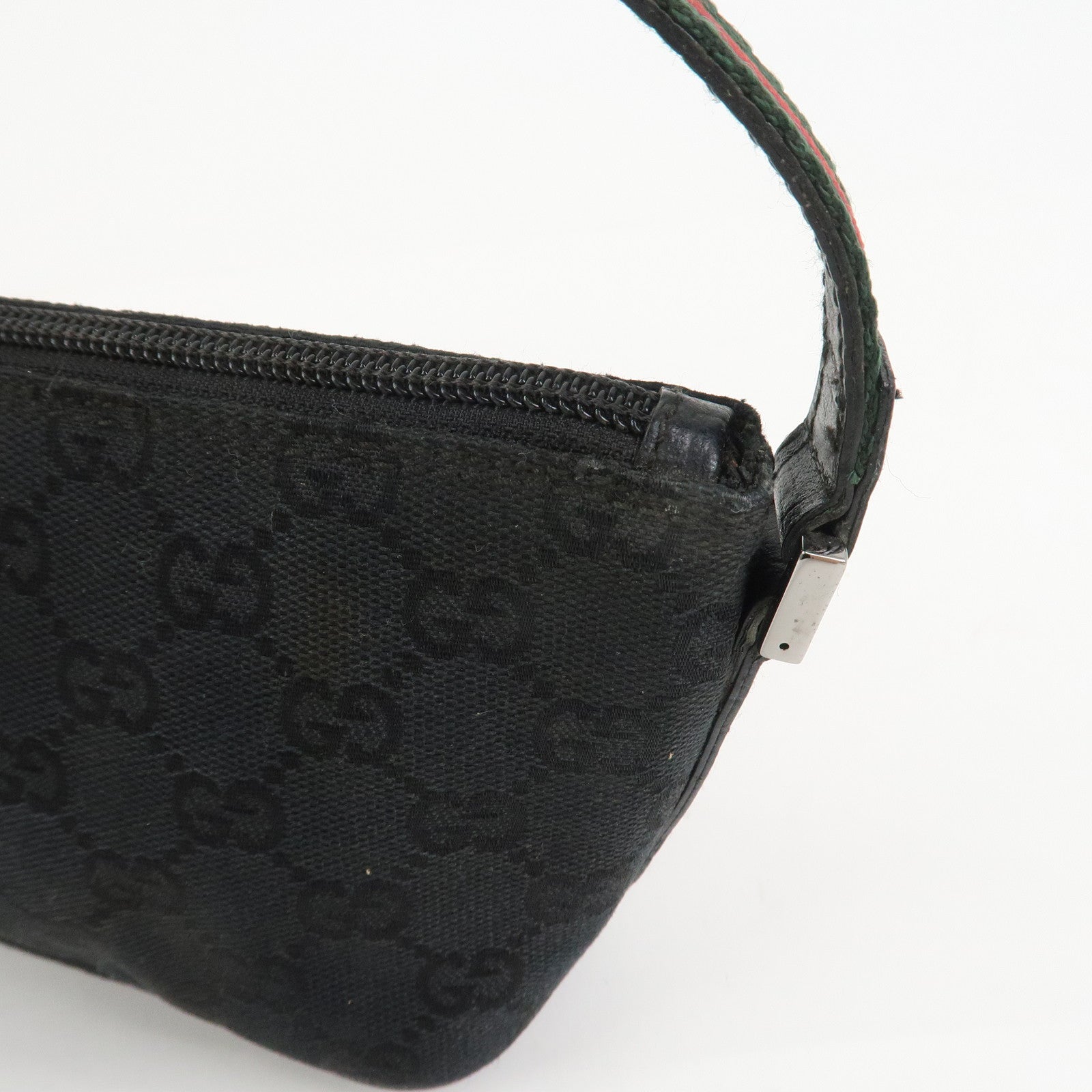 GUCCI Sherry Boat Bag GG Canvas Leather Hand Bag Black 141809