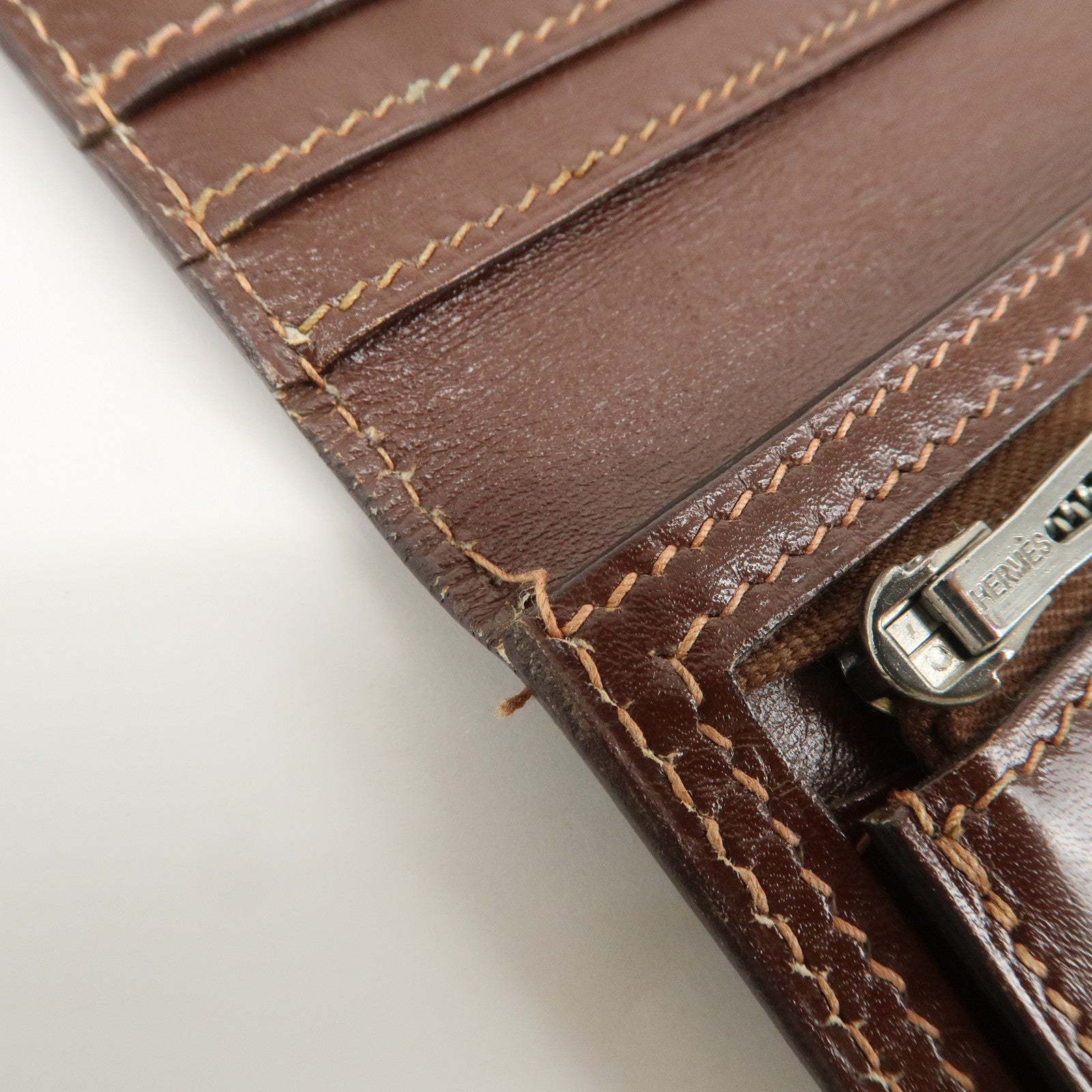HERMES Béarn Classic Leather Long Wallet F Stamped Brown
