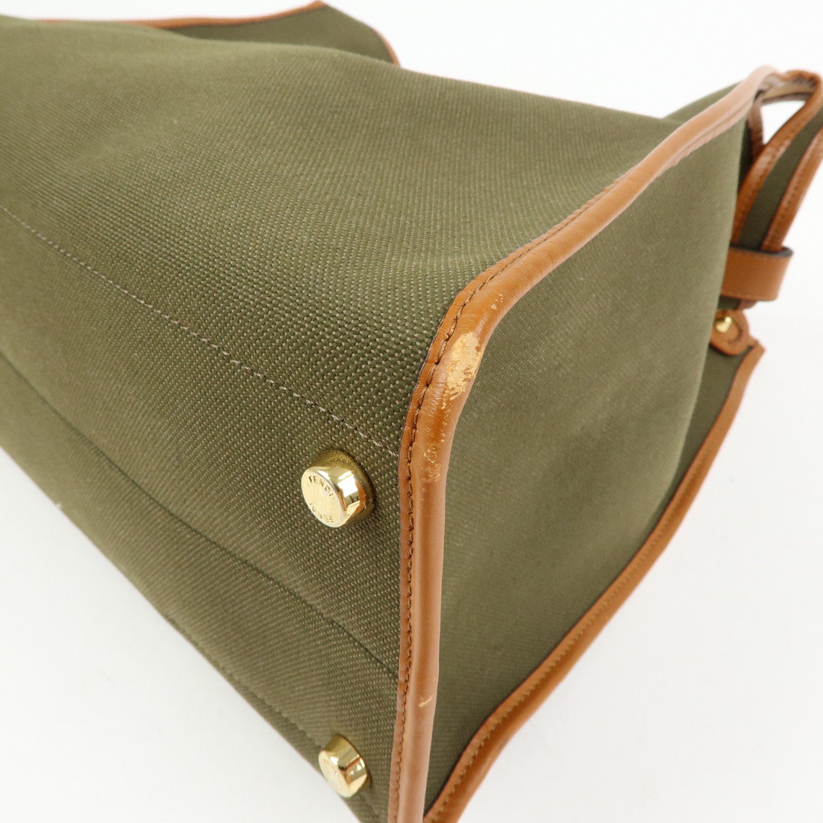 FENDI Peekaoo Canvas Leather Hand Bag Khaki Brown 8BN304