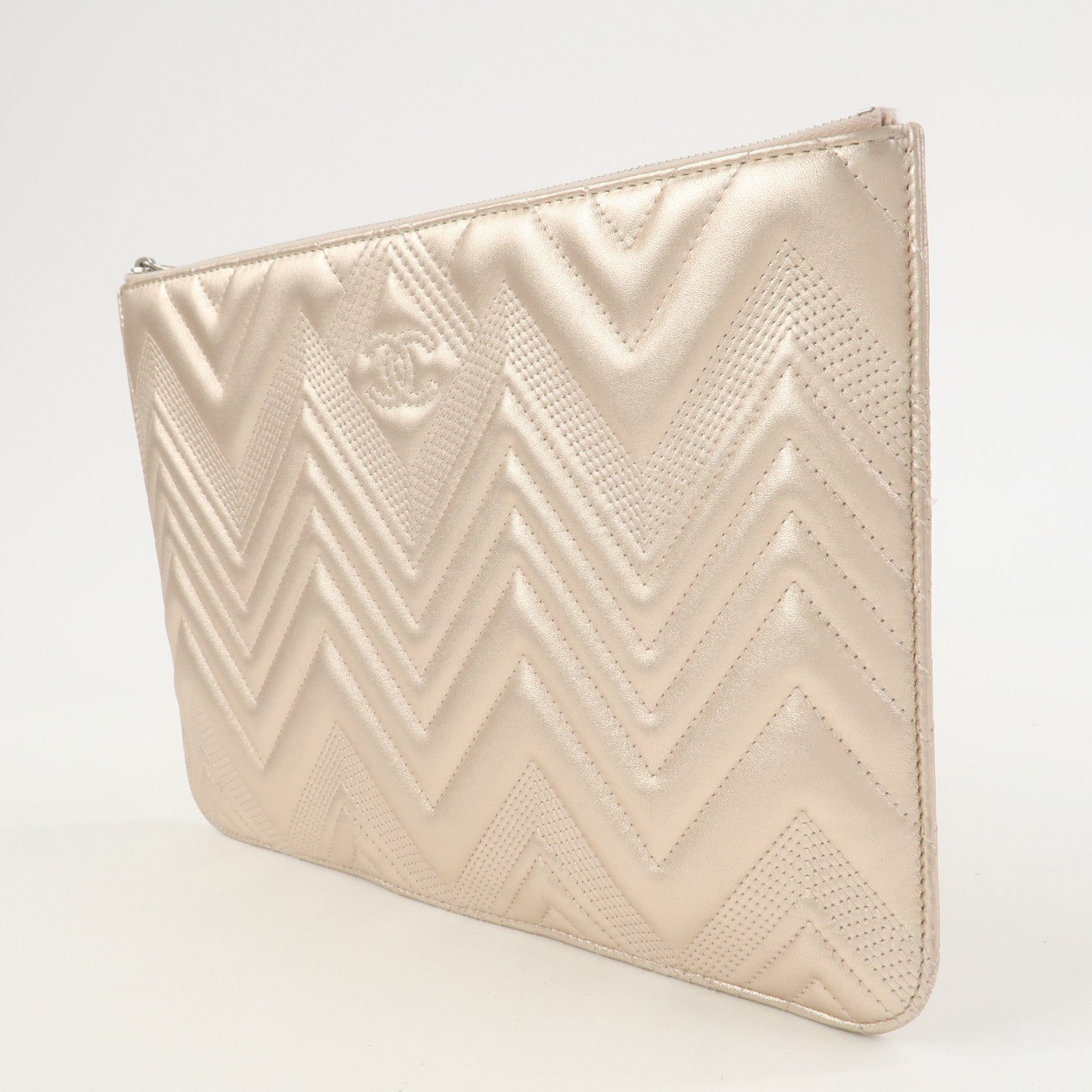 CHANEL Lambskin Clutch Bag Pouch Champane Pink