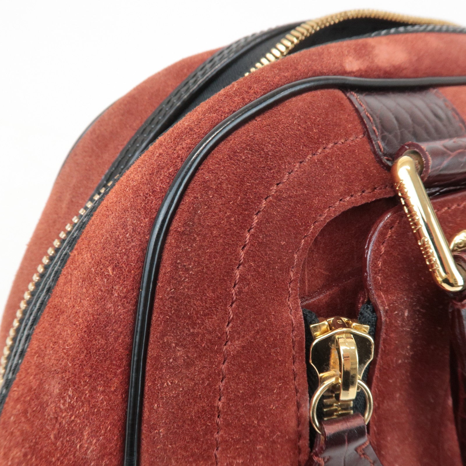 Louis Vuitton Cruise Line Suede Stamp Bag PM Bowling Bag Brown M95238 Used