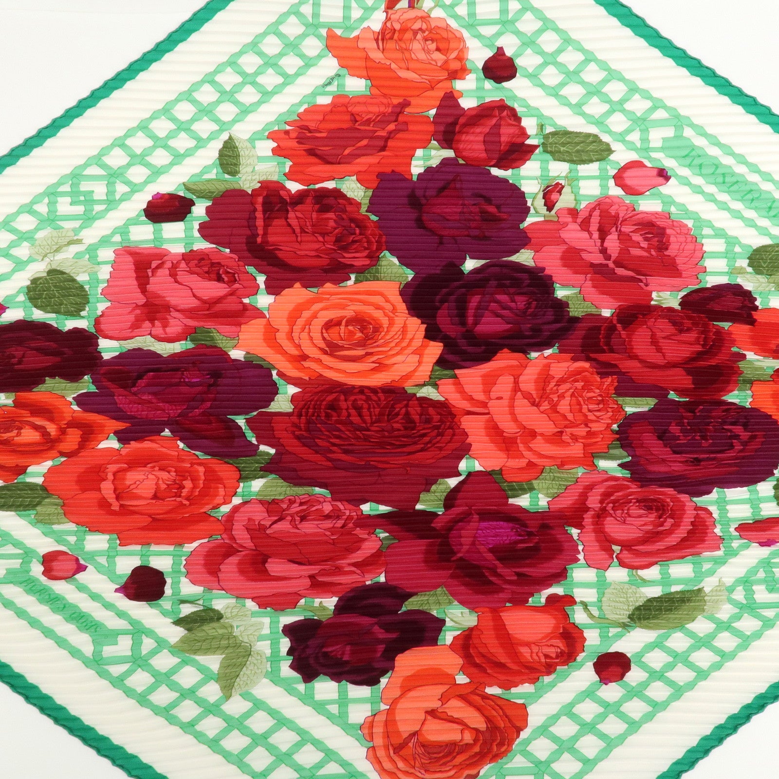 HERMES Carre 90 Silk 100% Pleats Scarf LA ROSEE Anne Gavarni