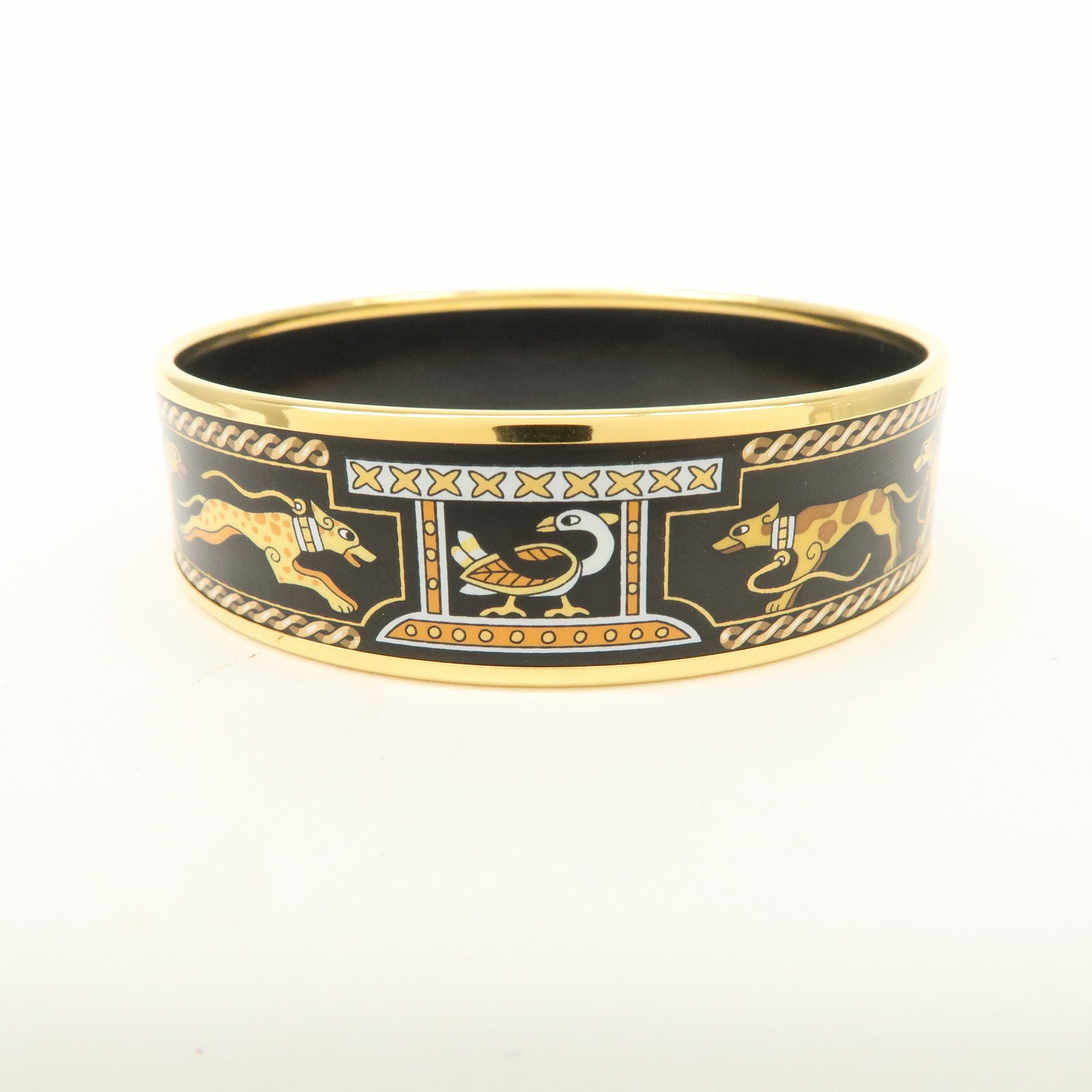 HERMES Email GM Bangle Bracelet Cloisonne Enamel Black Gold