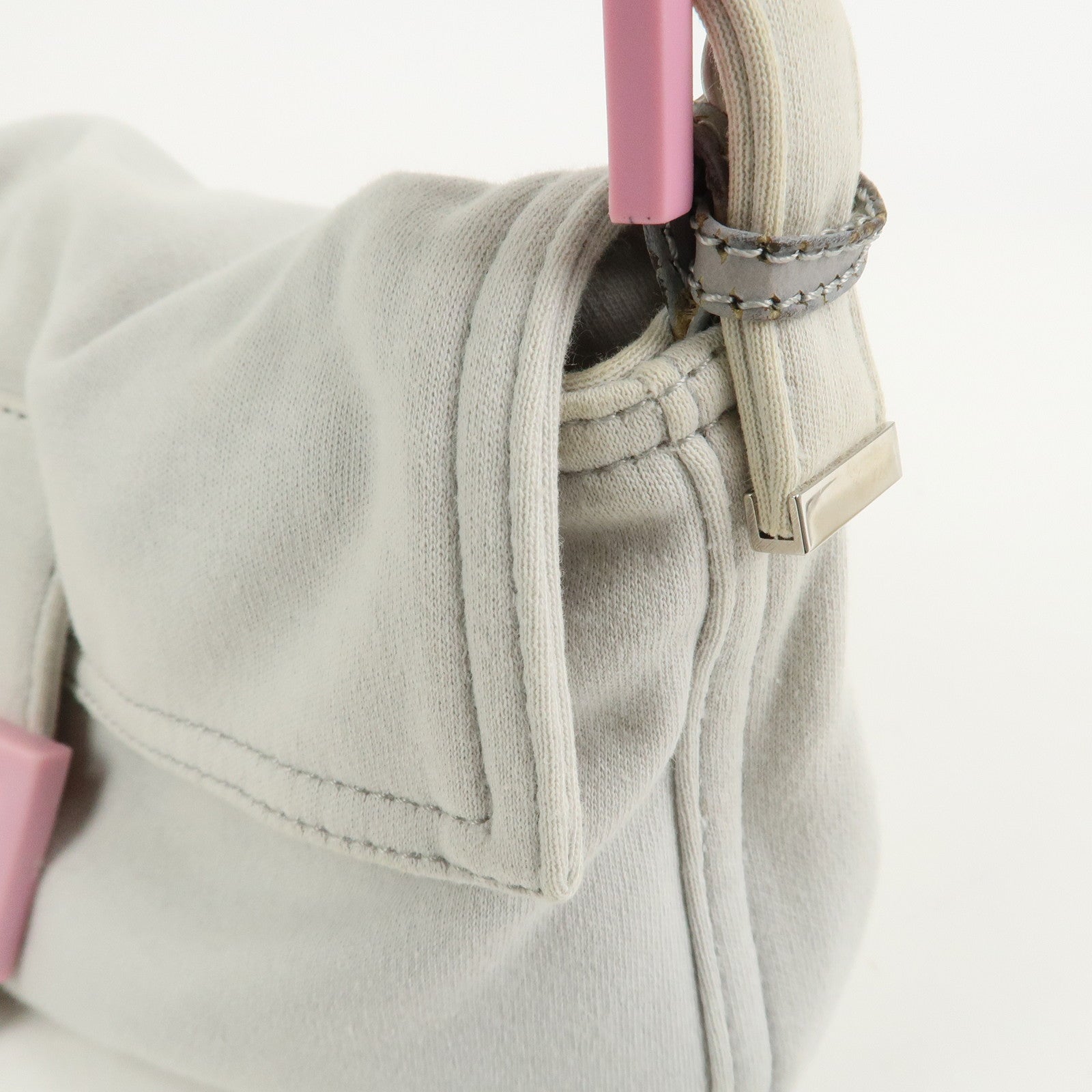 FENDI Mamma Baguette Cotton Shoulder Bag Hand Bag Gray Pink