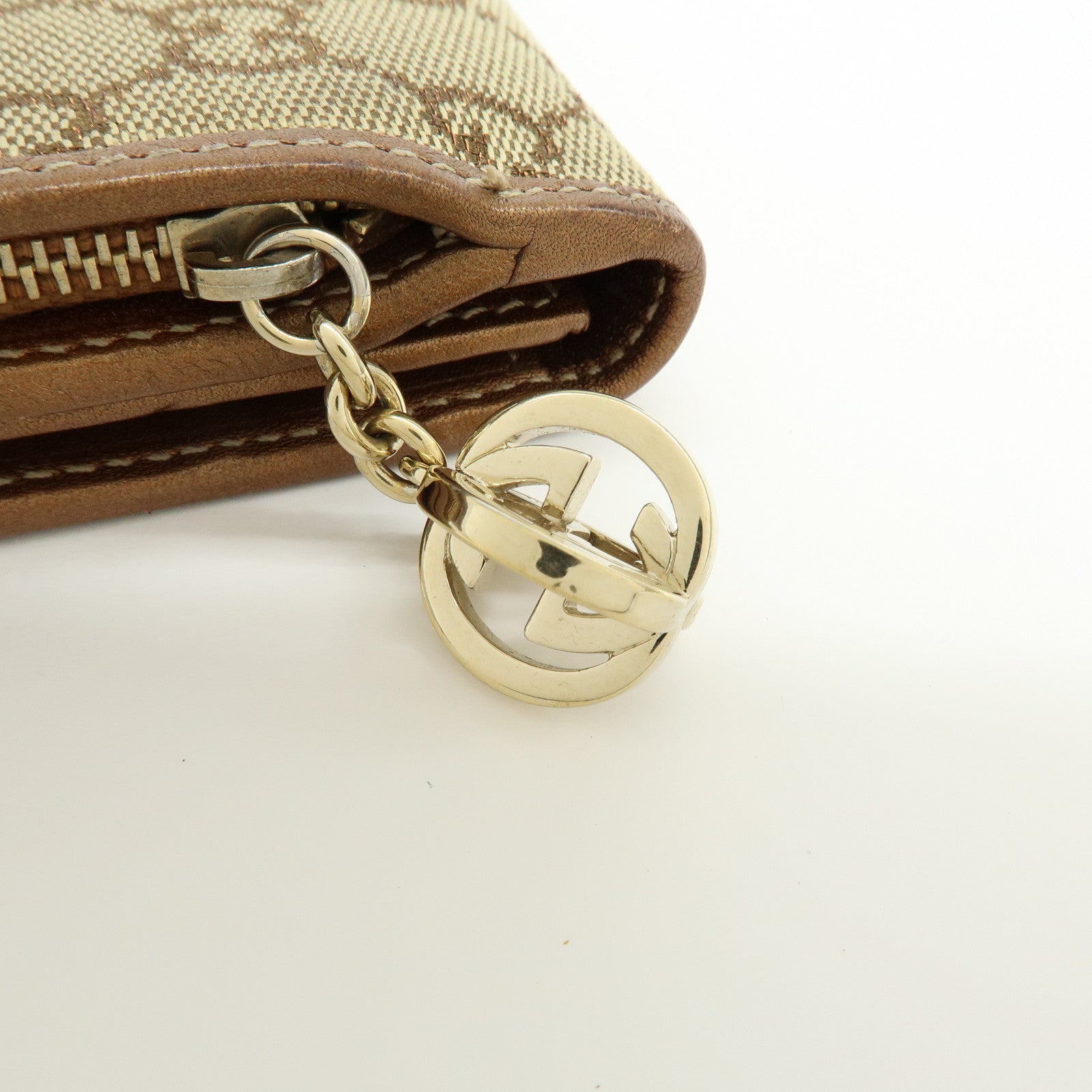 GUCCI Interlocking G GG Canvas Leather Long Wallet Light Brown