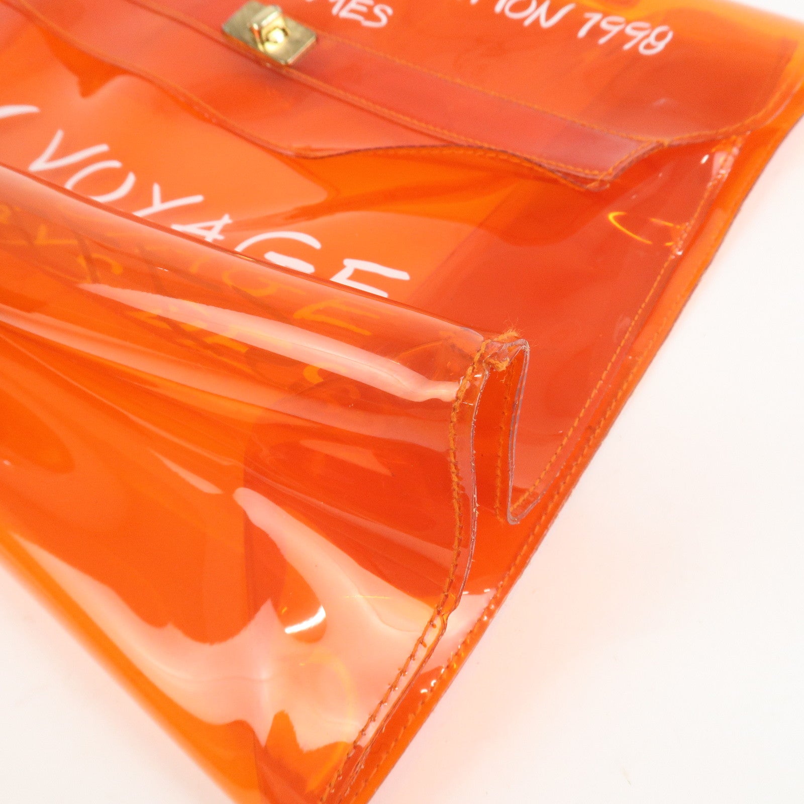 HERMES Kelly Vinyl Hand Bag Clear Transparent Orange