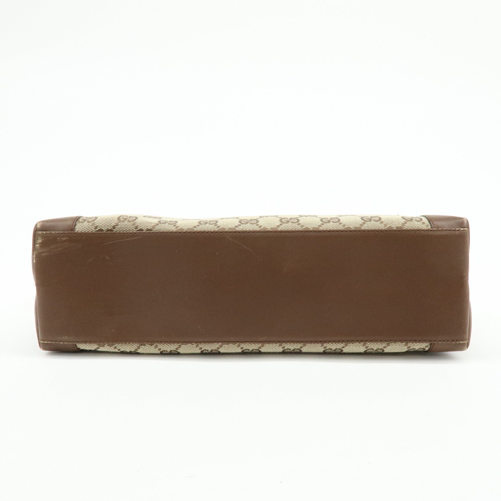 GUCCI GG Canvas Leather Tote Bag Hand Bag Brown 33890