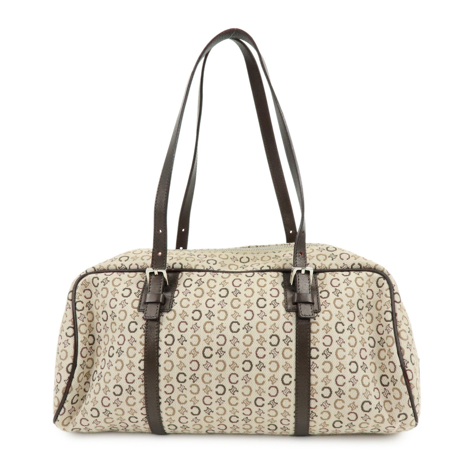 CELINE C Macadam Canvas Leather Hand Bag Boston Bag Beige Brown